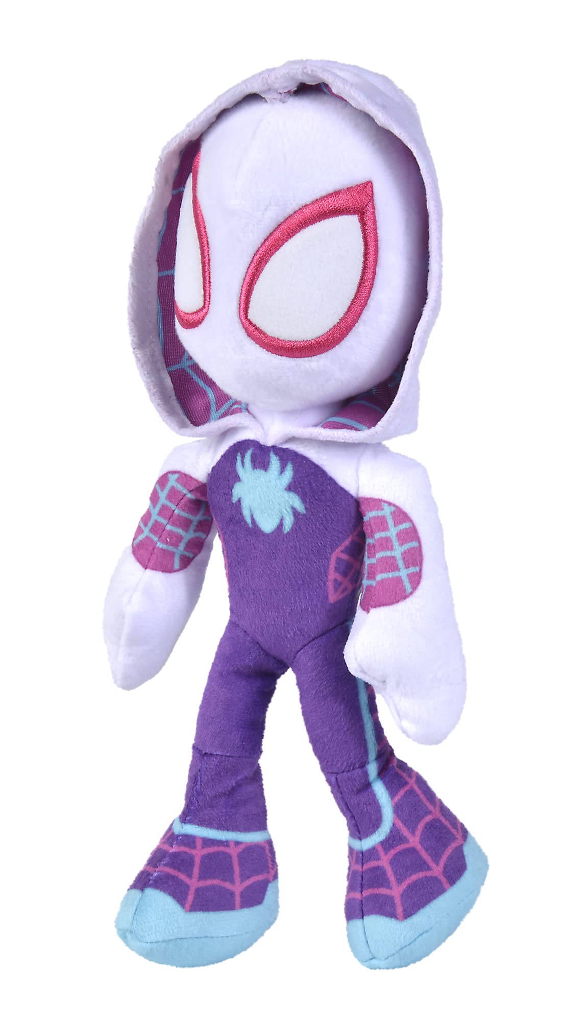 Disney Spiderverse Ghost Spider Action Figure Soft Toy with Glow in The Dark Eyes, Multicolor, One Size, 25 cm