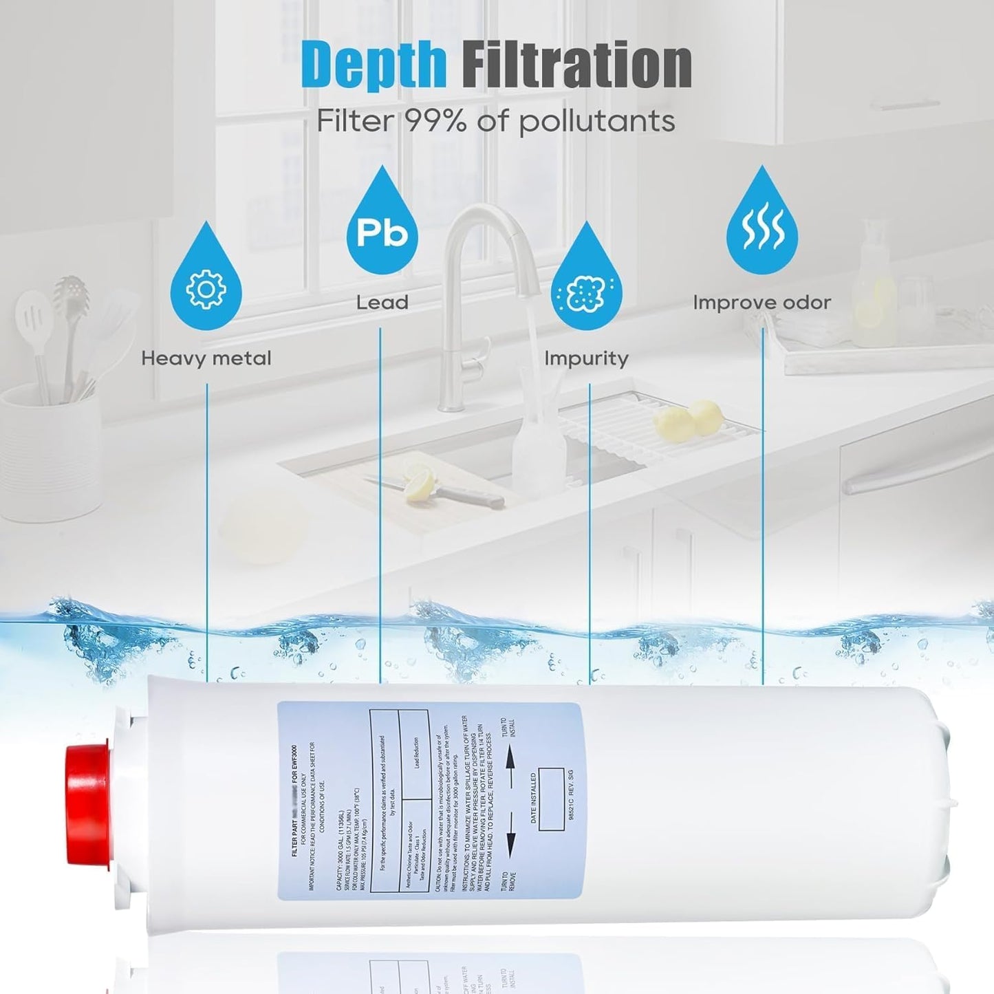 51300C Replacement (3 Packs-No Chip),Compatible with EzH2O Filter Replacement Bottle Station High Capacity 3000 Gallon,Replacement EWF3000 for 51300/C ERF750, 51299C, 55898C (3)
