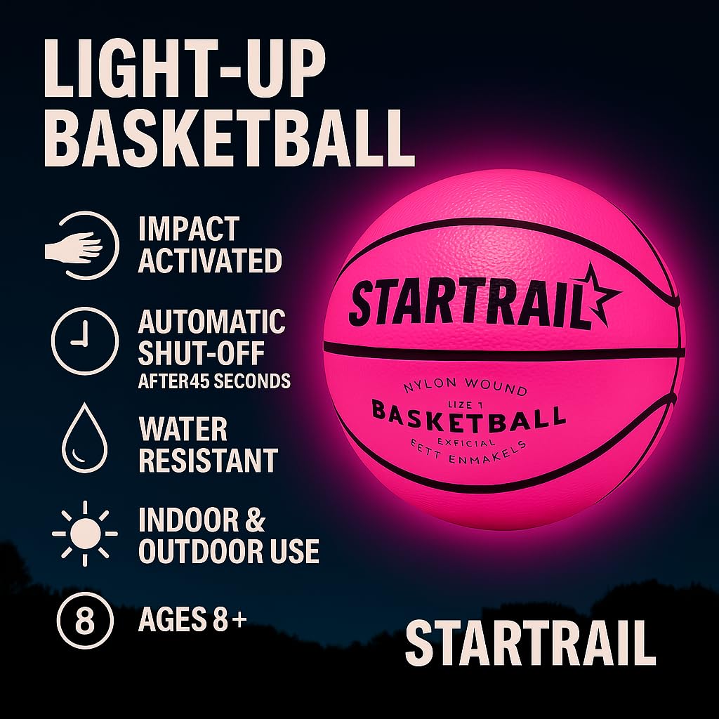 Glow in the Dark Basketball - LED Light Up Basketball - Sports Gear Accessories Gift for Girls Age 8-15+ | Extra Battery and 3 Pumps Included | Girls Teen Gift for Ages 8-15+ | Outdoor Sports Gear
