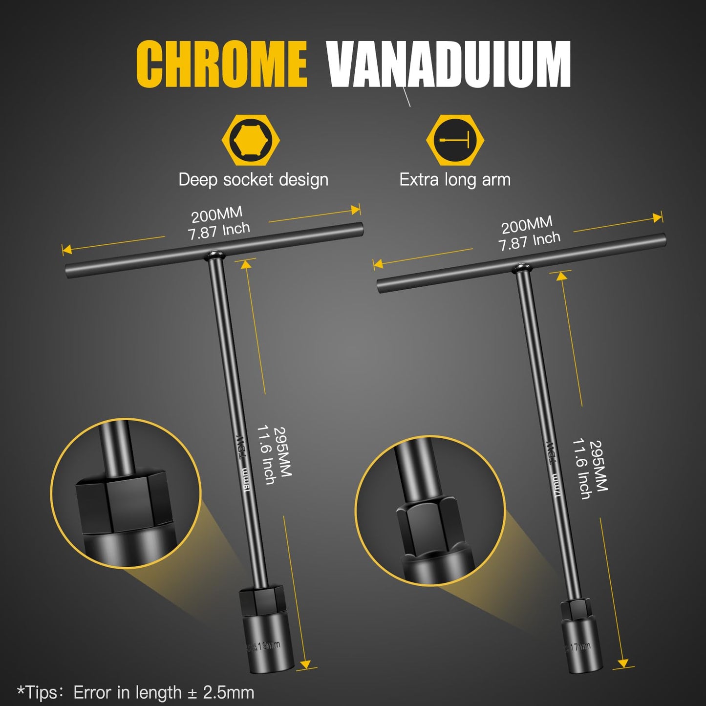 pgroup T-Handle Metric Socket Wrench Set 6-Point (6mm-19mm) Chrome Vanadium Steel