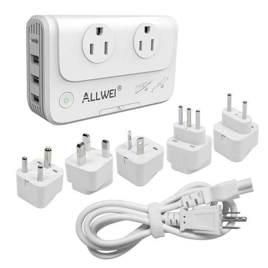 ALLWEI International Travel Adapter 220V to 110V Power Voltage Converter for Hair Straightener/Curling Iron, Universal Power Plug Adapter UK, US, AU, EU, IT, India (White)