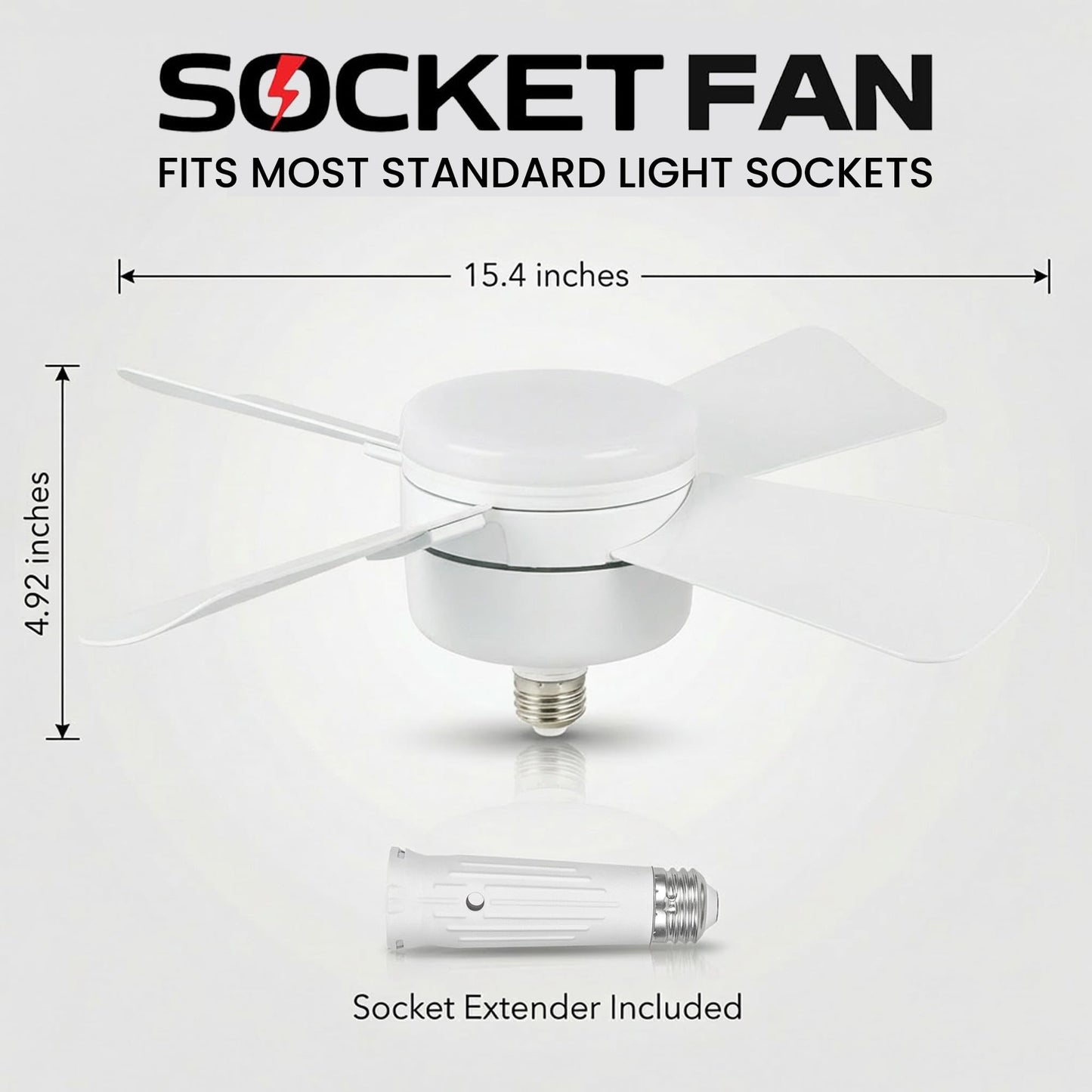 Bell+Howell Socket Breeze 15.4" Socket Fan Light, 5-Speed Deluxe Model – Portable Low Profile Ceiling Fans with Lights and Remote Control – For Bedroom, Kitchen, Living Room