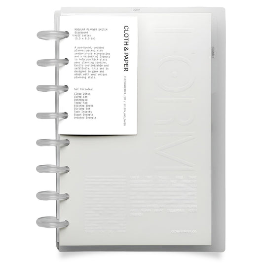 Cloth & Paper FORMA Modular Planner System – Premium Discbound Half Letter Undated Planner with Clear Discs, Covers, Dividers, Today Tab, Stickers & Inserts – Customizable Refillable Planning Organizer