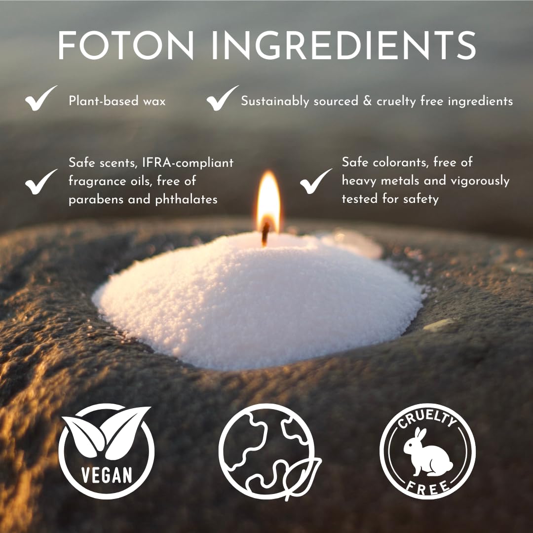 Foton Pearled Candle 18 Oz - Sassy Citrus Scented Non Toxic Luxury Long Lasting Powder Candles up to 120 Hours - Refillable Candle Sand with 30 Wicks for Candle Making