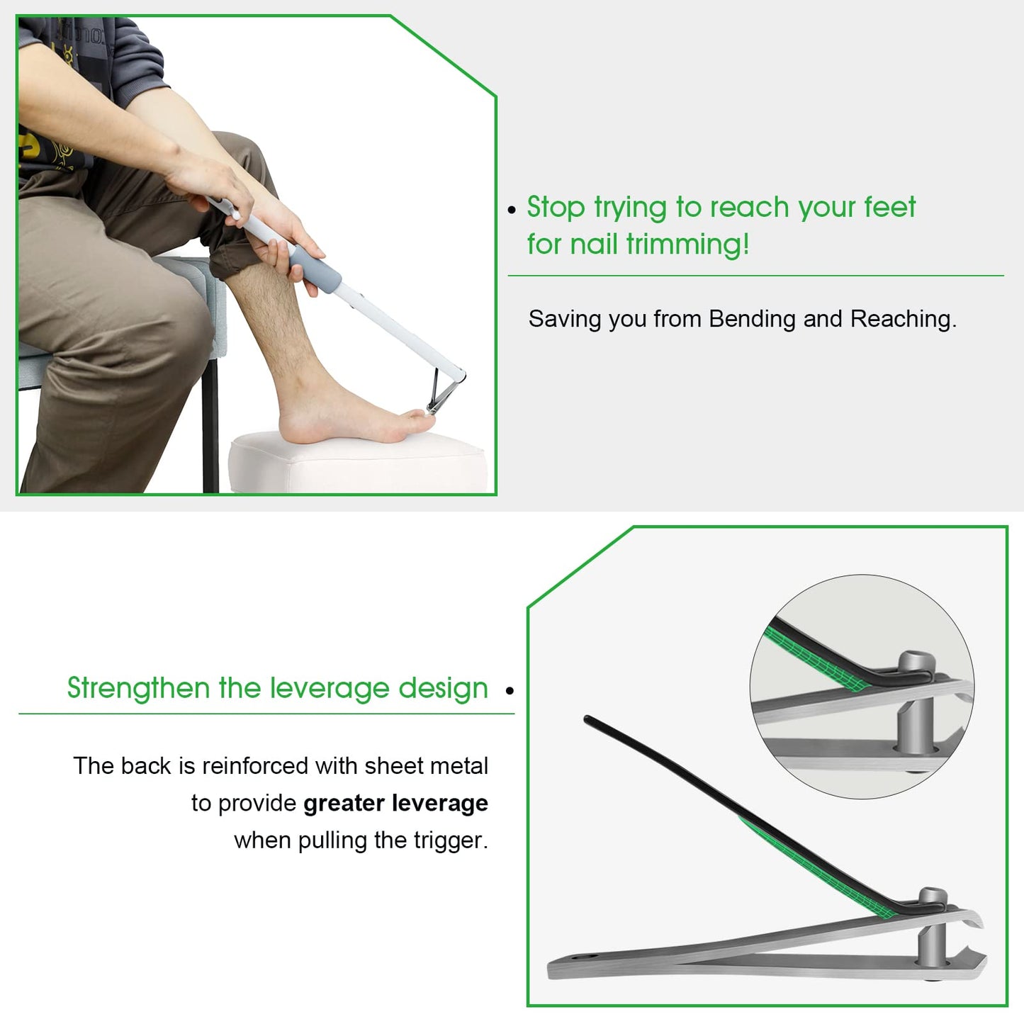 Long Handled Toenail Clippers Wide Jaw Opening, Free Bending, for Thick Nails, for The Seniors, Overweight, Disabled with Arthritis, Easy Reach Pedicure Auxiliary Tools (XS-Length 15.8 inch)