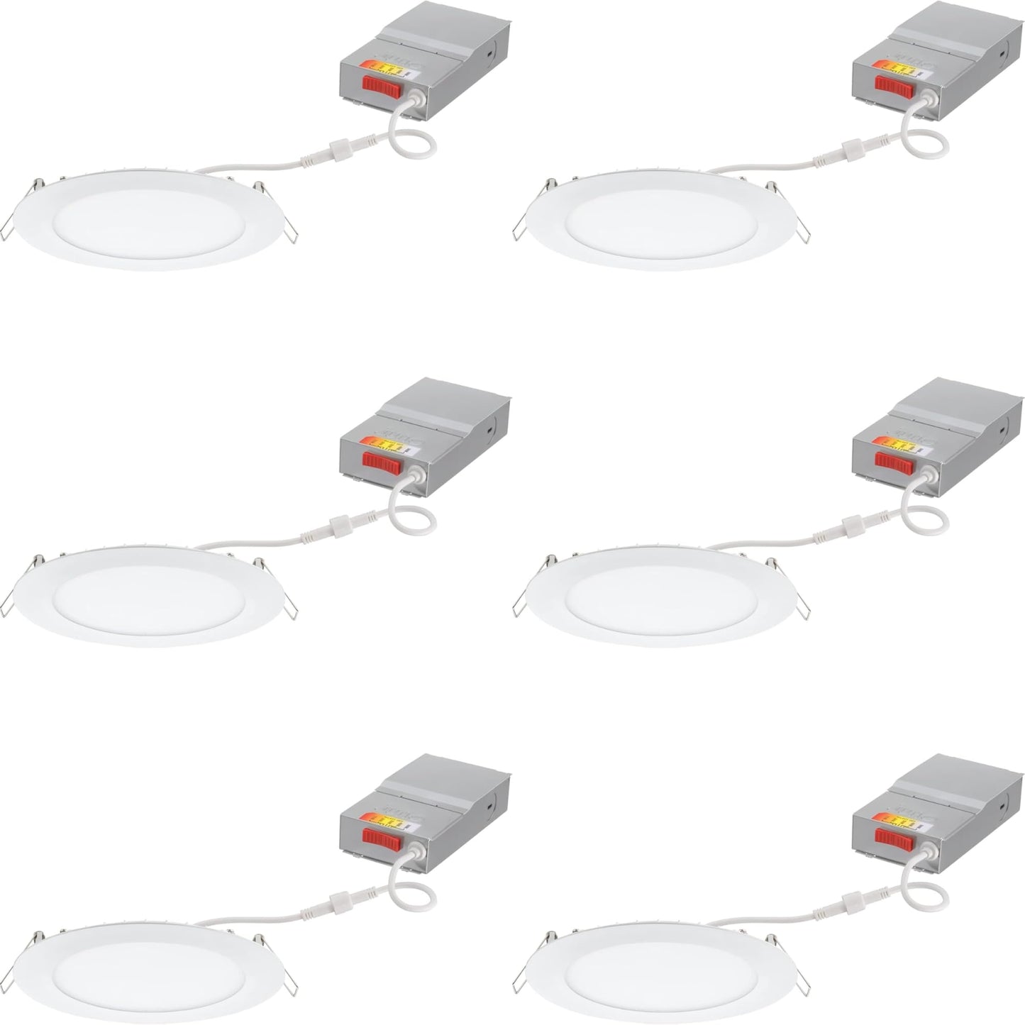 Juno LED Recessed Lights 6 Inch Round Wafer Downlight, 5-in-1 Switchable White Color Temperature, 120 Volts, 6-Inch Ultra-Thin Flat Trim, Matte White, 6-Pack (WF6 SWW5 90CRI CP6 MW M2)