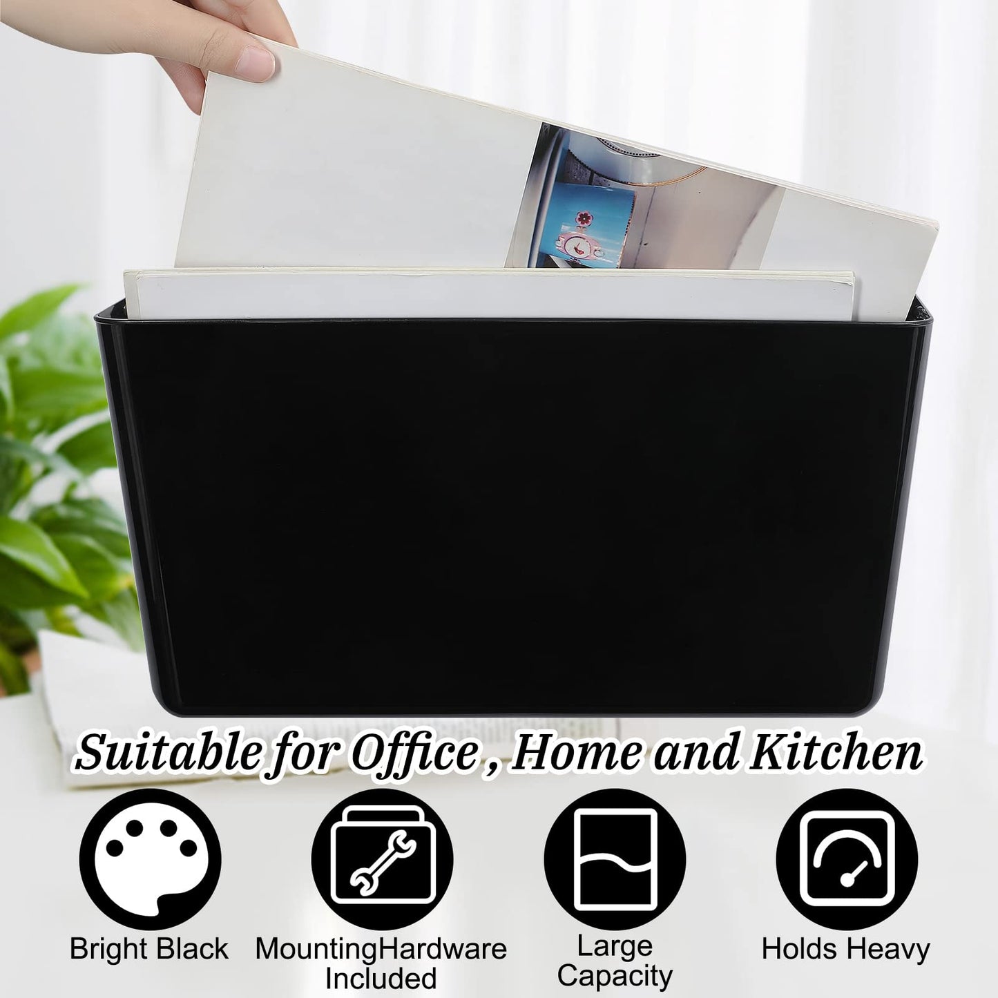 Colarr 8 Pcs Wall File Holder Organizer Plastic Wall Mount Mail Organizer with Screws Single Pocket Hanging Folder Paper Magazine Holder for Walls Office Home Classroom(Black)