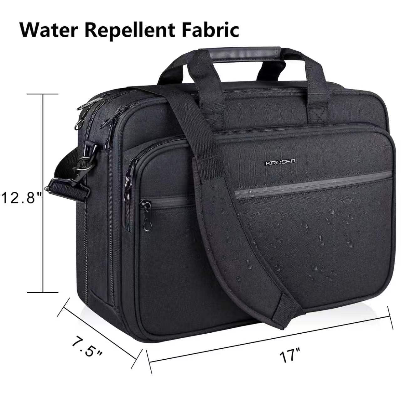 KROSER Laptop Bag Premium Laptop Briefcase Fits Up to 17.3 Inch Laptop Expandable Water-Repellent Shoulder Messenger Bag Computer Bag for Travel/Business/Men/Women-Black