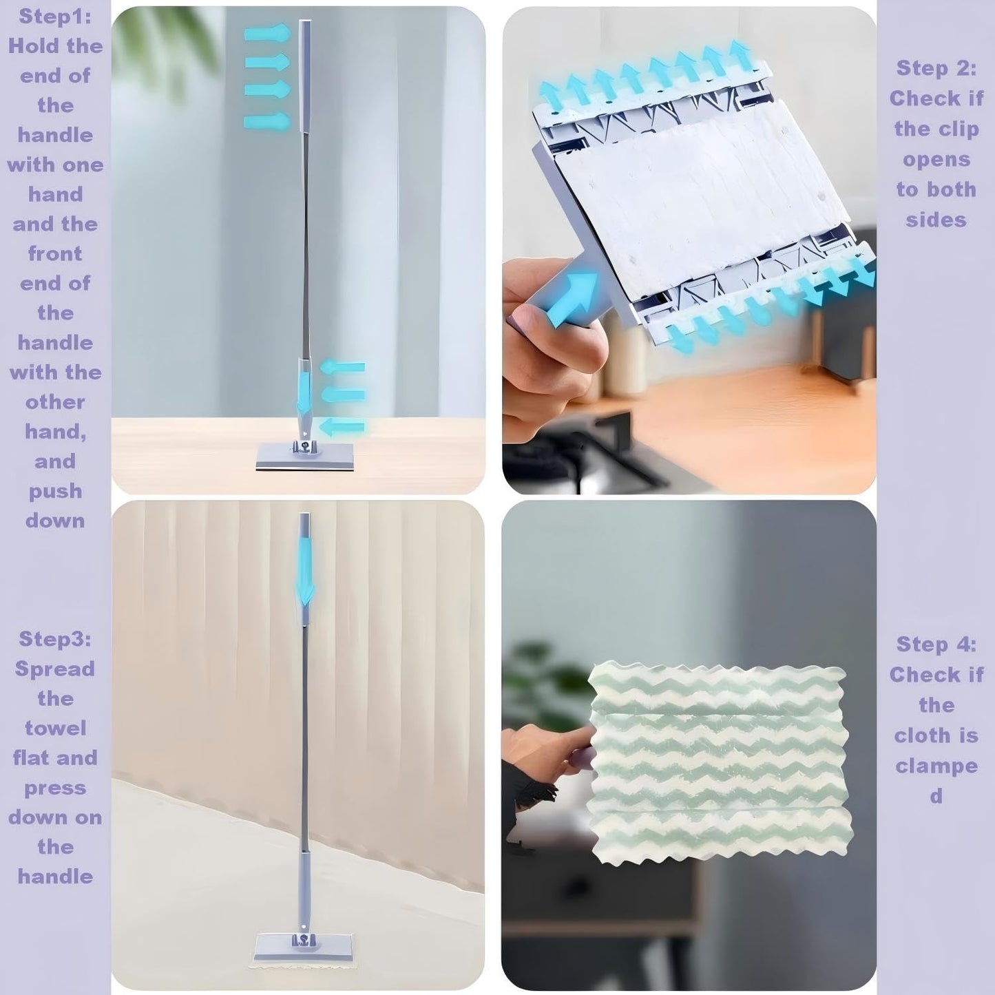 Zero Touch Mini Mops,Lazy mop Automatic gripping with Hands Free Push Pull Handle,Retractable Disposable Dust Mops for Multi Cleaning(37.4in + 10*Cloth)