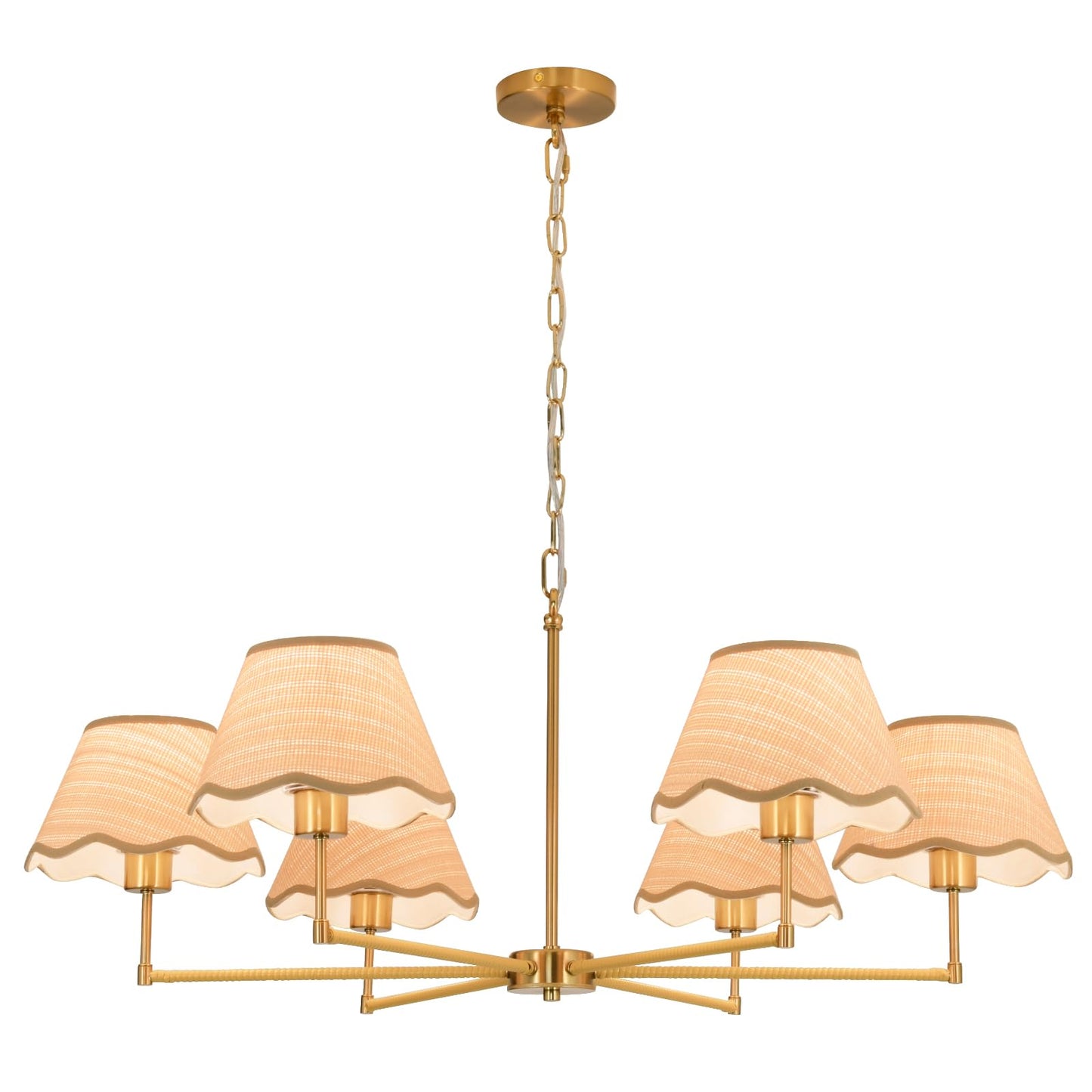 KUSSCO 6-Light Boho Rattan Chandelier 39″ Rattan Pendant Light with Hand-Woven Shade Adjustable Height Vintage Dining Room Chandelier for Kitchen Island Living Room Bedroom Foyer E26 Base