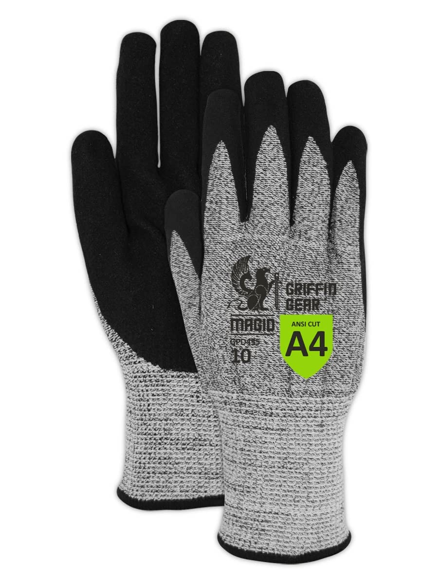 MAGID Griffin Gear ANSI A4 Sandy Nitrile Coated Work Gloves, 12 Pairs, Size 9/Large, GPD455