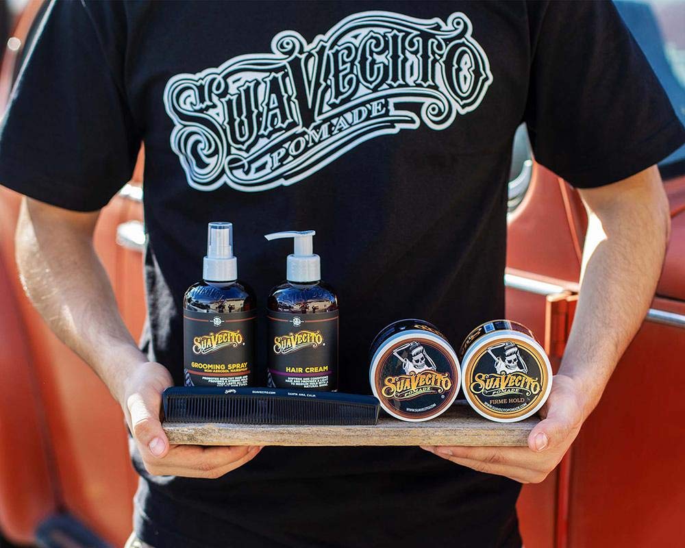 Suavecito Men's 5 PC Hair Kit - Original & Firme (Strong) Hold Medium Shine Pomade, Hair Cream and Grooming Spray, Large Deluxe Comb