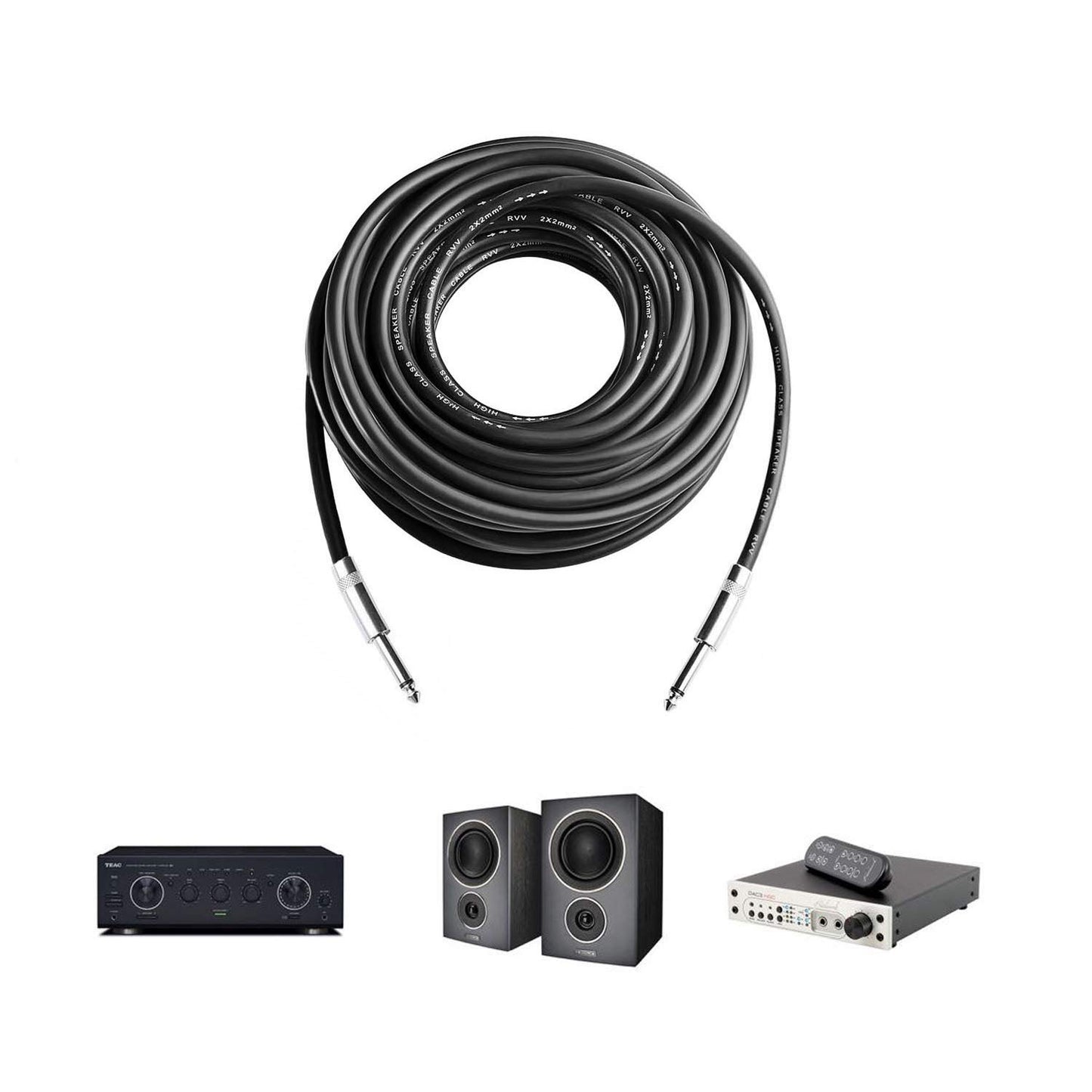 Yoico 2Pcs 50 Feet Professional Speaker Cables, Pair 50 ft 12 Gauge 1/4 Inch Male Audio Amplifier Connection Heavy Duty Cord Wire