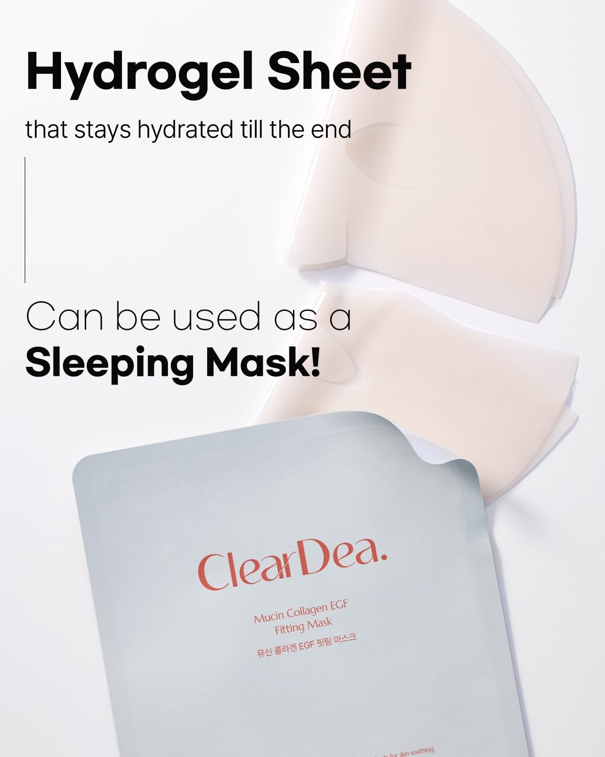 ClearDea Mucin Collagen EGF Fitting Mask – Collagen & EGF-Infused Hydrogel Mask for Deep Hydration, Firming, and Nourishing Skin, Non-Greasy, Korean Skincare, 5 Sheets