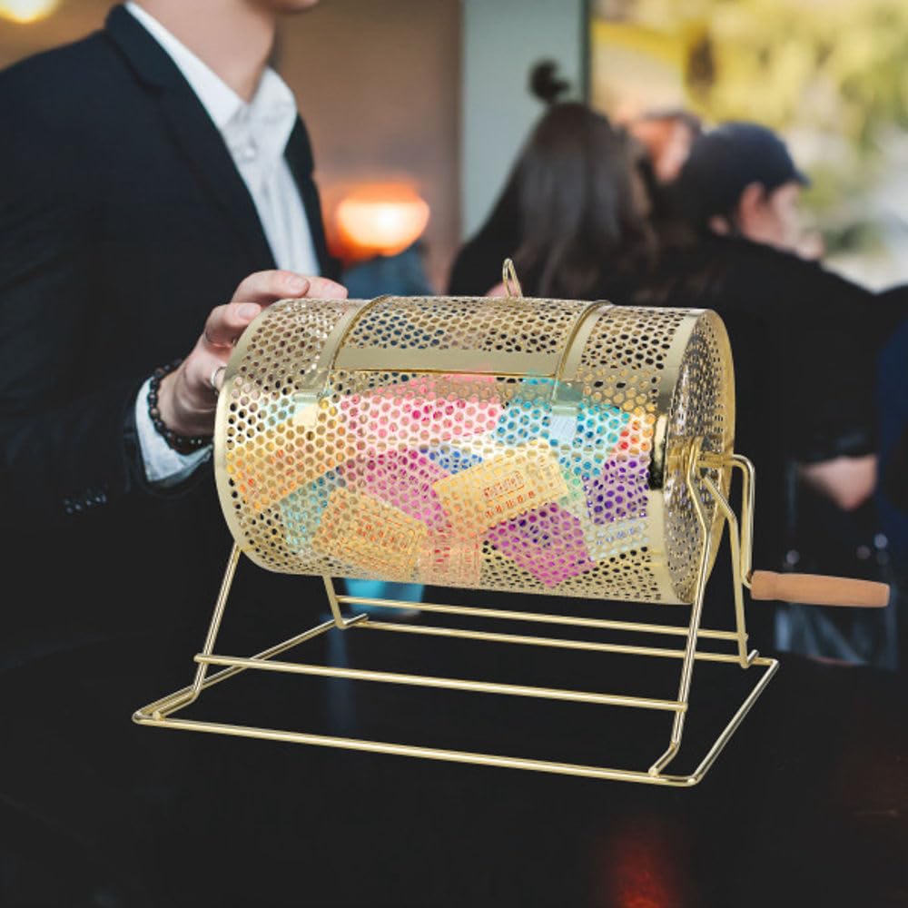 Raffle Ticket Drum - Ticket Spinner Holds Up to 2500 Tickets or 80 Ping Pong Balls for Professional Raffles or Drawings by Trademark Poker (Gold)