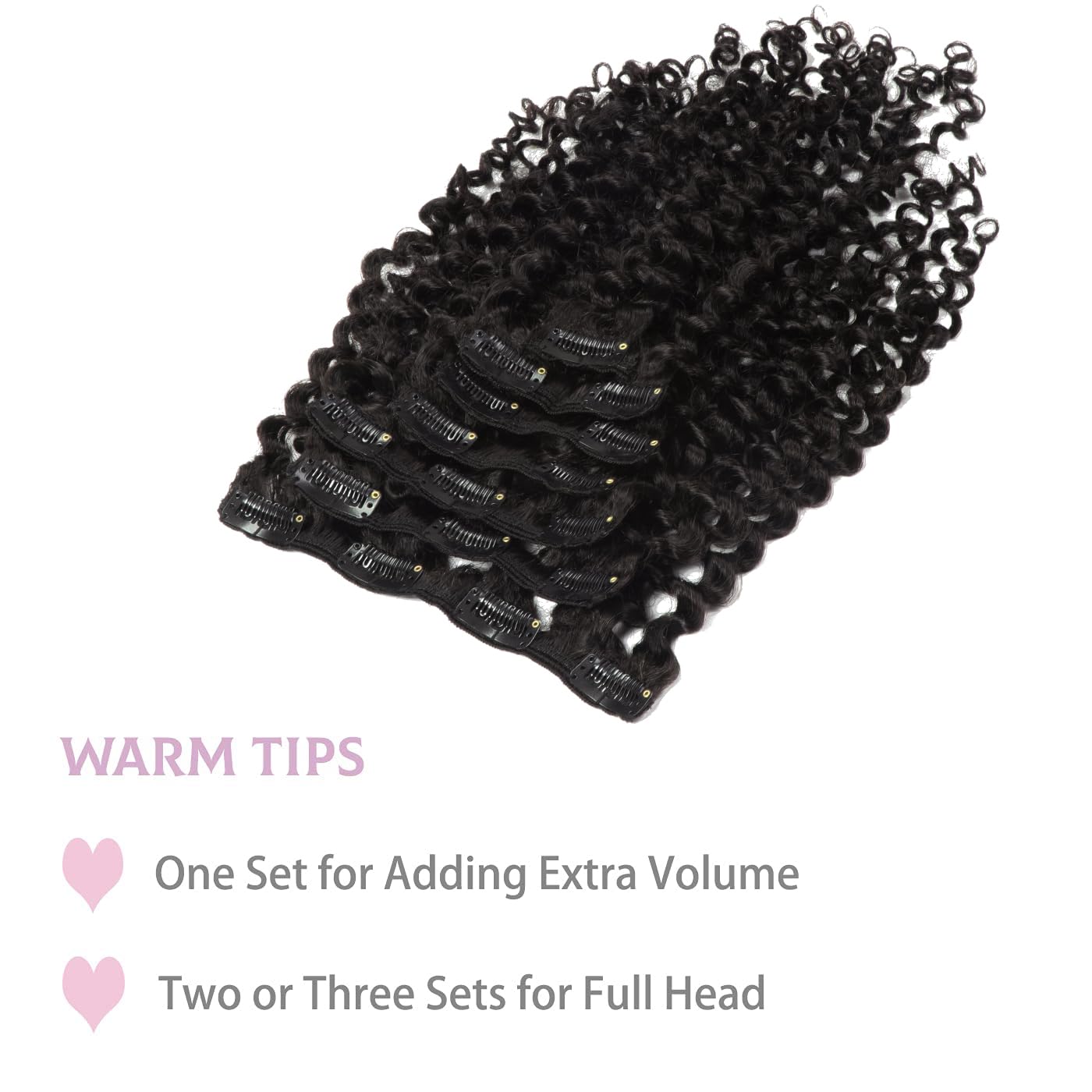 Loxxy Clip in Human Hair Extensions for Women Natural Black Real Human Hair Curly Clip in Hair Extensions with Double Weft 22inch Jerry Curly Clip in Hair Extensions 120g Per Pack #1B