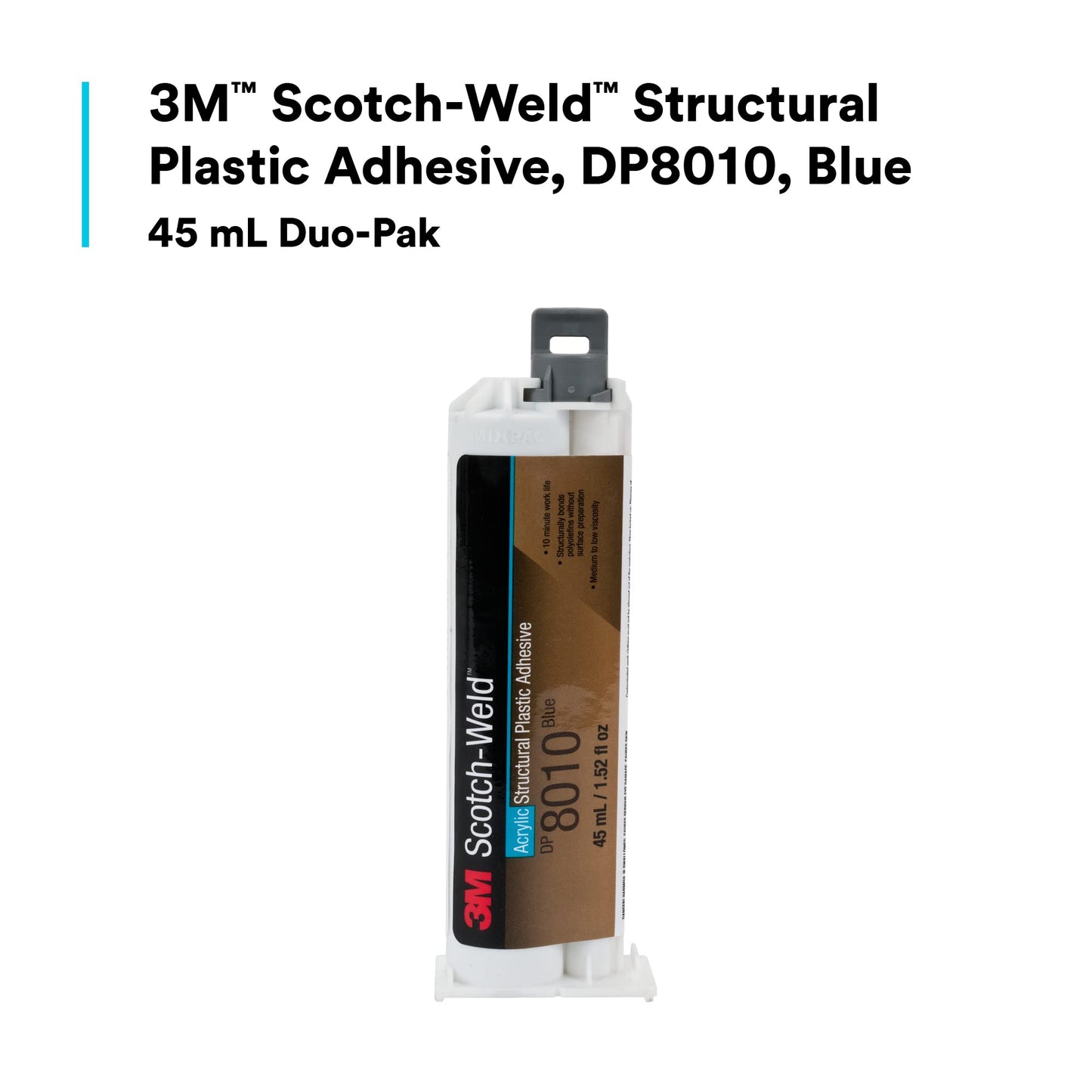 3M Scotch-Weld Structural Plastic Adhesive DP8010, Blue, Extremely Strong, Plastic to Metal Bonding, 45 mL (1.52 fl oz) Duo-Pak