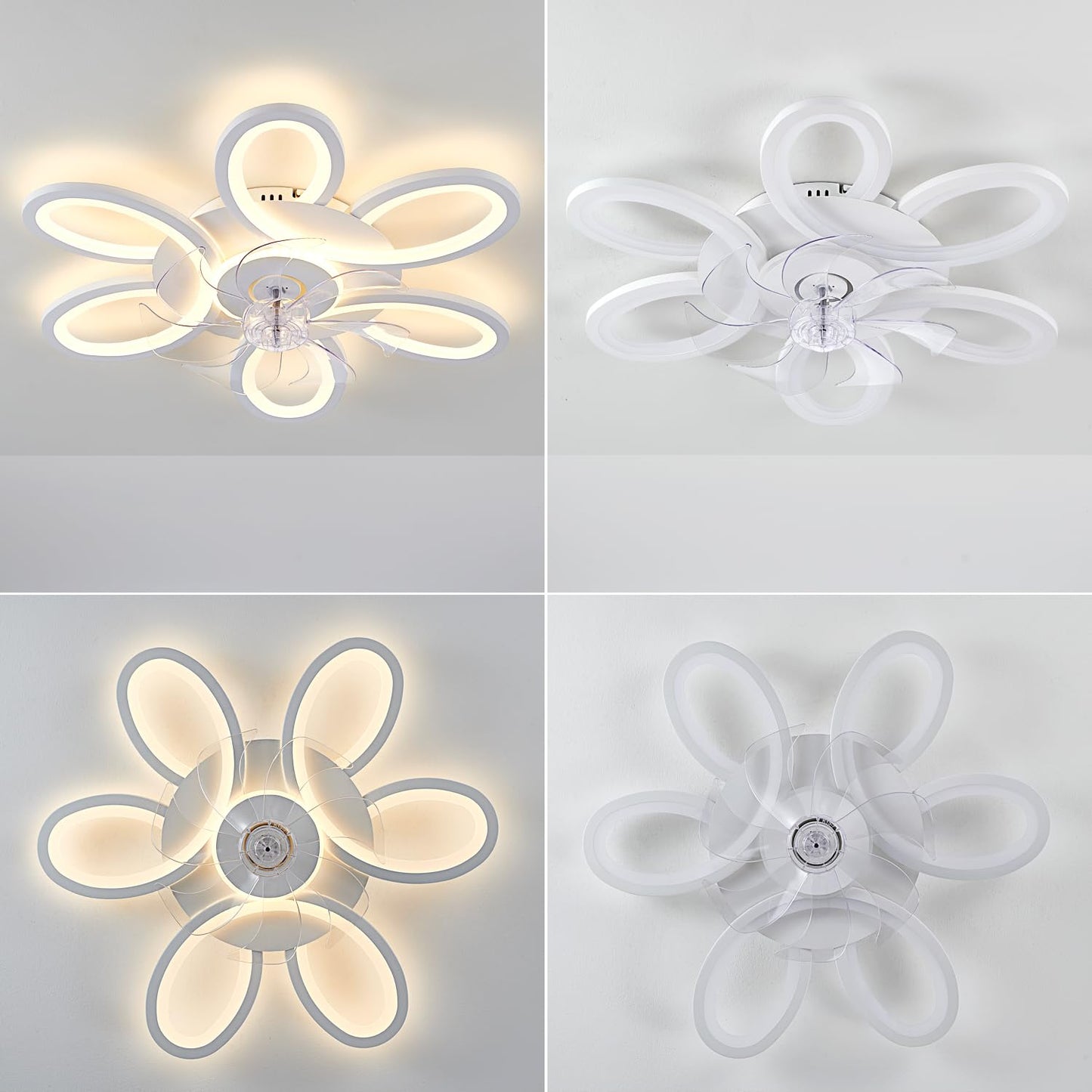 Ceiling Fans with Lights and Remote, 25 Inch Modern Low Profile Flush Mount Ceiling Fan, Dimmable LED Ceiling Light Fixture, Small Ceiling Fans for Bedroom, Kitchen, Indoor-White