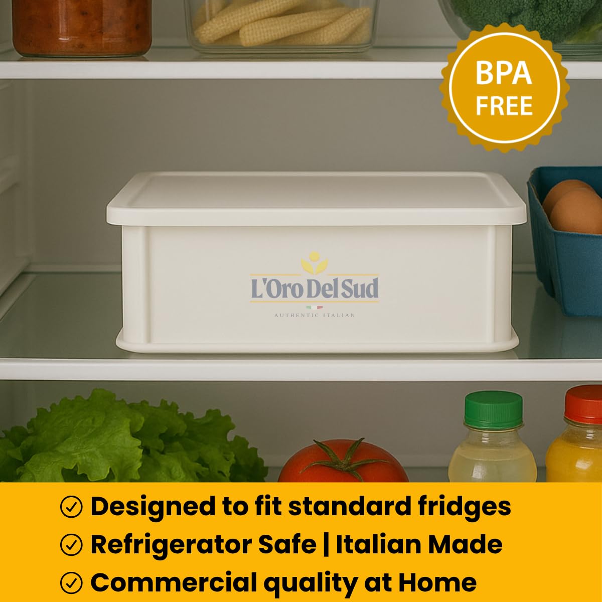L'Oro Del Sud Home Refrigerator Size Dough Proofing Box Tray (1 Box with Lid), Stackable Pizza Proofing Dough Pan with Lid, (16 inch x 12 inch x 4 inch), Commerical Grade, Made in Italy