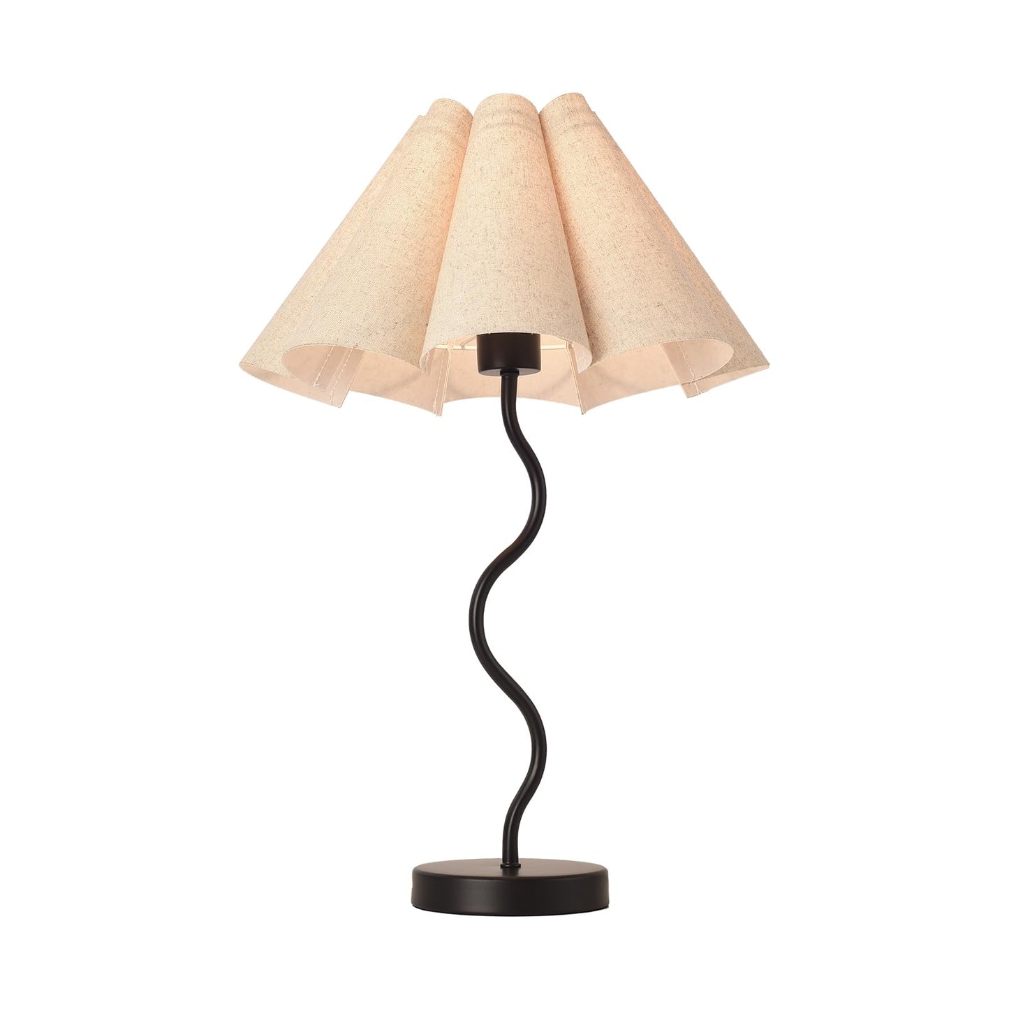 KUNJOULAM Small Table Lamp, Bedside Nightstand Lamp with Umbrella Form Fabric Lampshade Black Base, Morden Mini Desk Lamp for Bedroom Home Office Decor