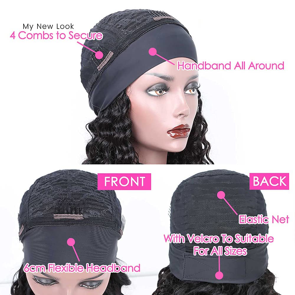 Smoothair Headband Wig Human Hair Kinky Curly Headband Wigs for Black Women Human Hair Wigs Glueless 20 Inch None Lace Front Wigs 150% Density (No Mixed)