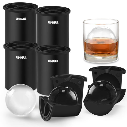 Clear Ice Cube Maker, 2.5" Stainless Steel Crystal Clear Ice Ball Maker, Non-BPA Silicone Ice Cube Molds for Whiskey Easy Release Ice Maker, Bourbon Gifts for Men (Black, 4 PACK)