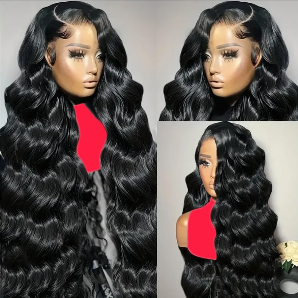 kolyula 30 Inch 13x6 Lace Front Wigs Human Hair 180% Density Body Wave Lace Front Wigs Human Hair Pre Plucked HD Lace Front Wigs Glueless Human Hair Wigs with Baby Hair Natural Black