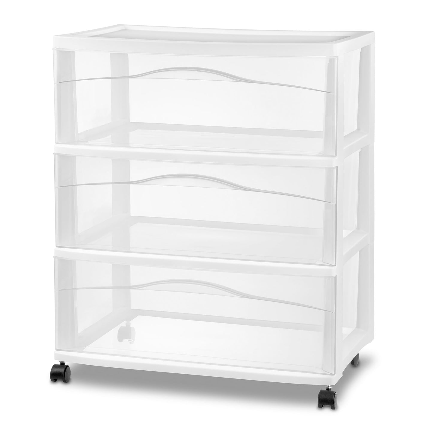 Sterilite Wide 3-Drawer Cart, Plastic Storage Organizer Drawers with Wheels, White - Rolling Multipurpose Bins for Dresser, Closet, Cabinet, Bedroom, Bathroom, and Office Organization
