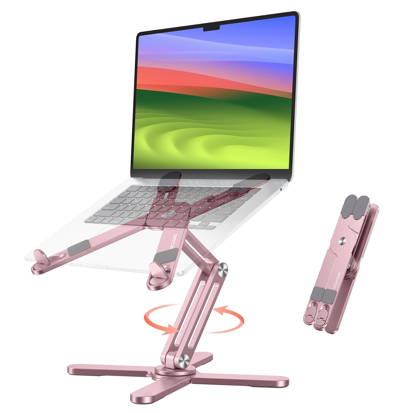 OMOTON 360° Rotating Laptop Stand Riser for Desk, Ergonomic Foldable Computer Stand Adjustable Height Angles for Collaborative Work, Easy Storage Fit Macbooks,All Laptops up to 16 inches, Pink