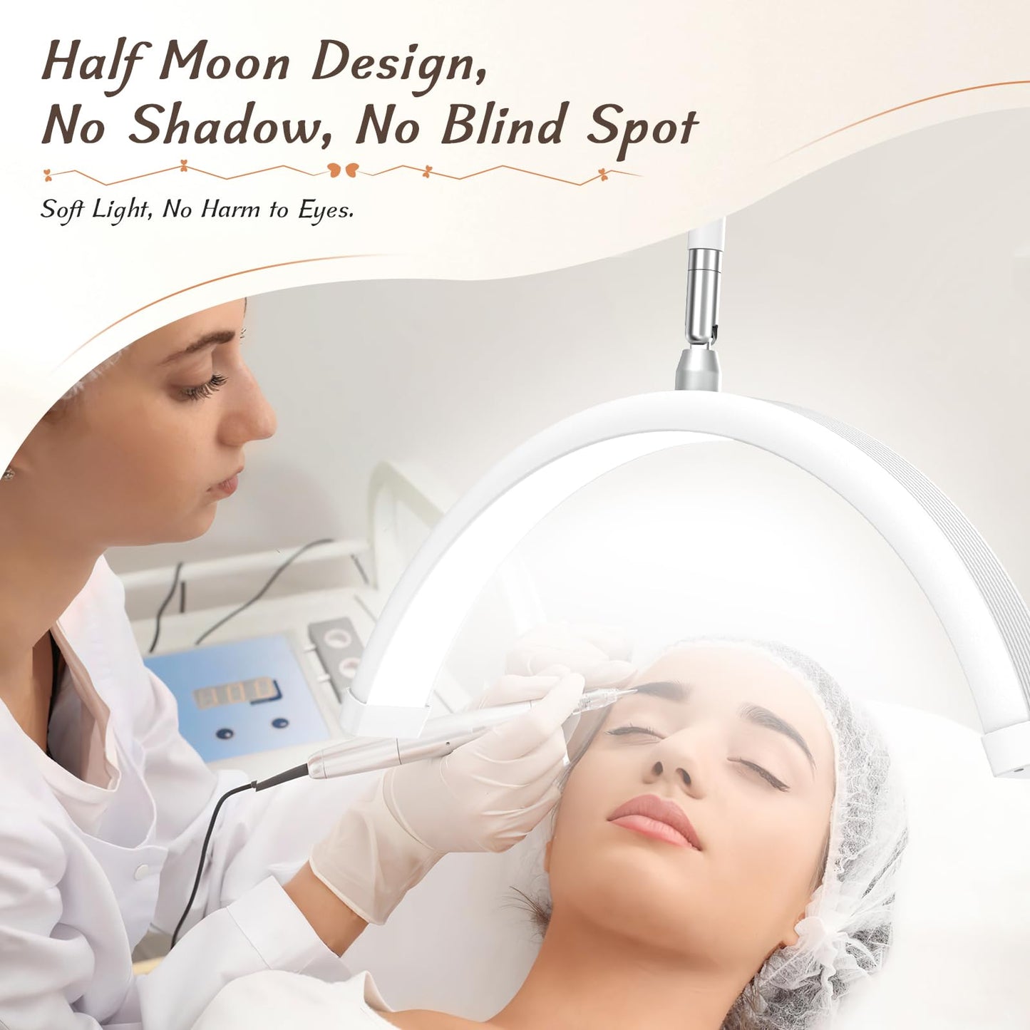 Mznoo Half Moon Light with Clamp, LED Manicure Table Lamp, Desk Lamp for Nail Desk, Eyelash Extensions, Skincare and Tattoo, 5 Brightness Levels and 5 Color Modes, Remote Control (White)