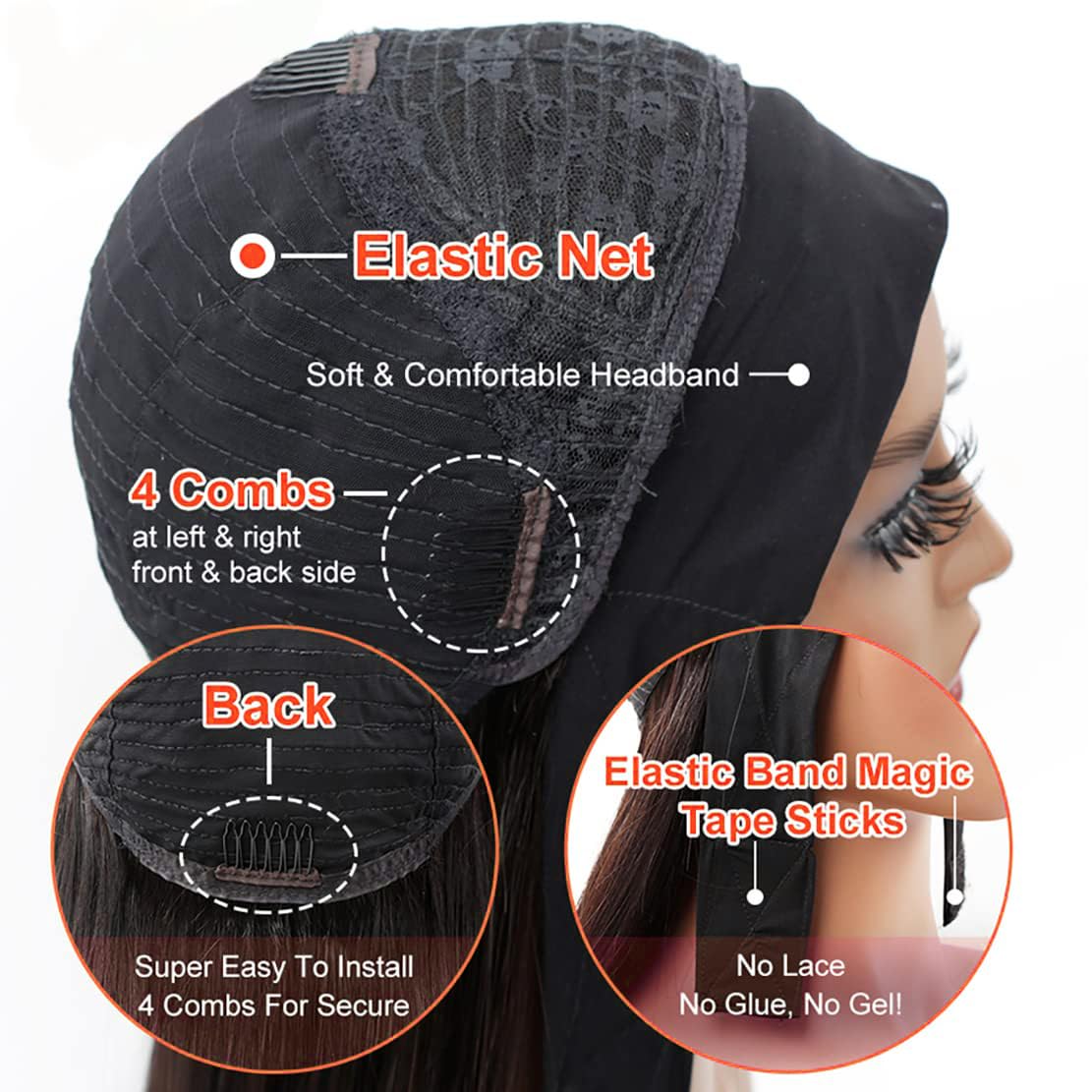 olimaruly Headband Wig Human Hair Body Wave Headband Wigs for Black Women 18 Inch Brazilian Virgin Hair Glueless None Lace Front Wig Human Hair Headband Wig 150% Density Natural Color