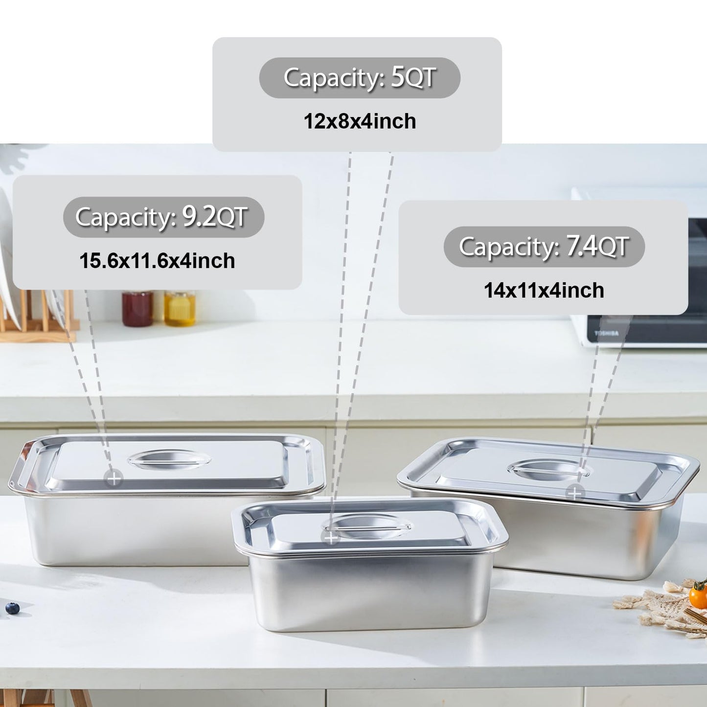 4-Piece 4 Inch Extra Deep Lasagna Pan with Lid, 11.6x15.6 Inch 9.2QT Large Stainless Steel Nonstick Lasagna Baking Roasting Dish Pan for Oven(L, 2 Pack)