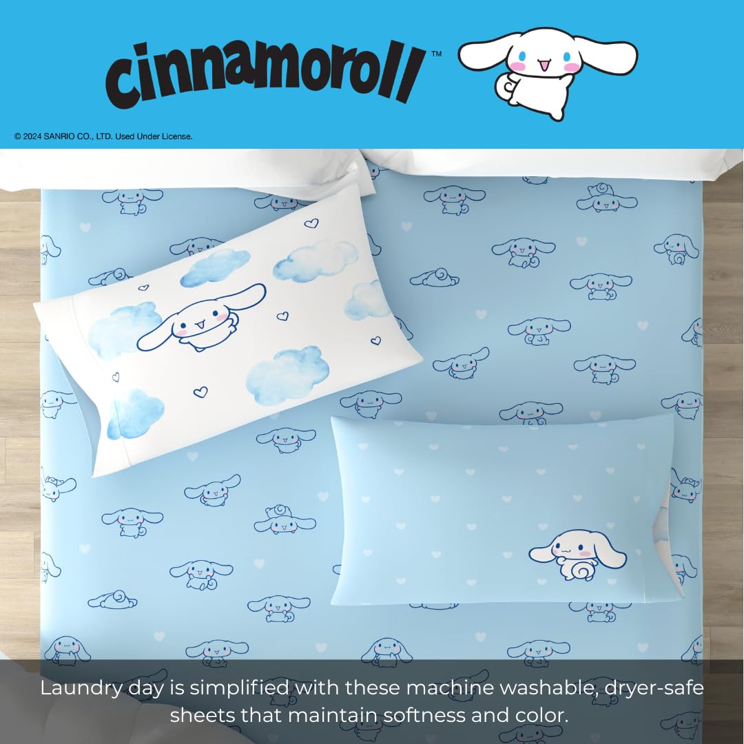 Cinnamoroll Bedding Super Soft Cozy Microfiber 3 Piece Twin Sheet Set, (Officially Licensed Product) by Franco