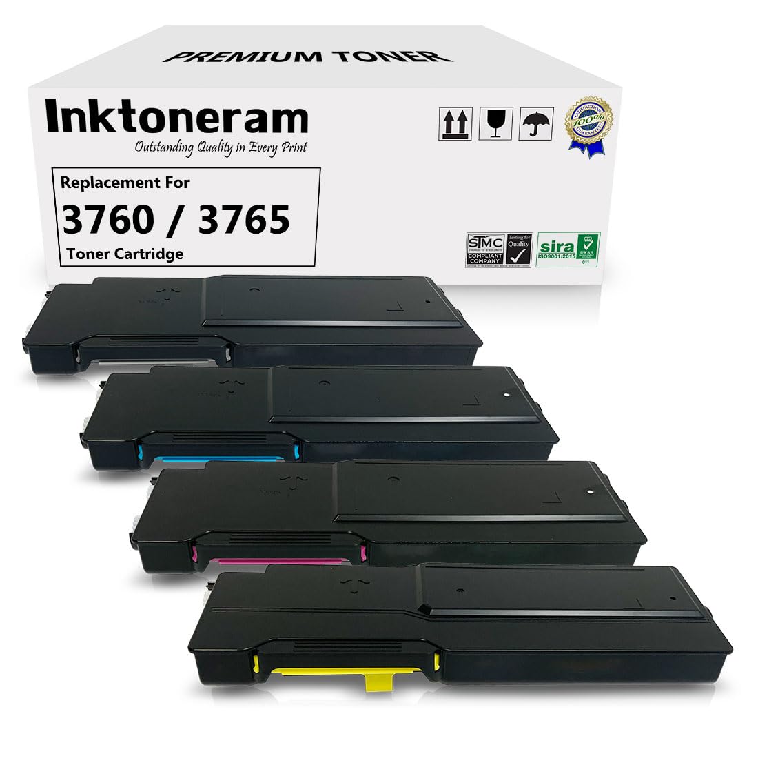 Inktoneram Compatible Toner Cartridges Replacement for Dell C3760n C3760dn C3765dnf W8D60 1M4KP XKGFP MD8G4 Extra High Yield ([Black,Cyan,Magenta,Yellow], 4-Pack)