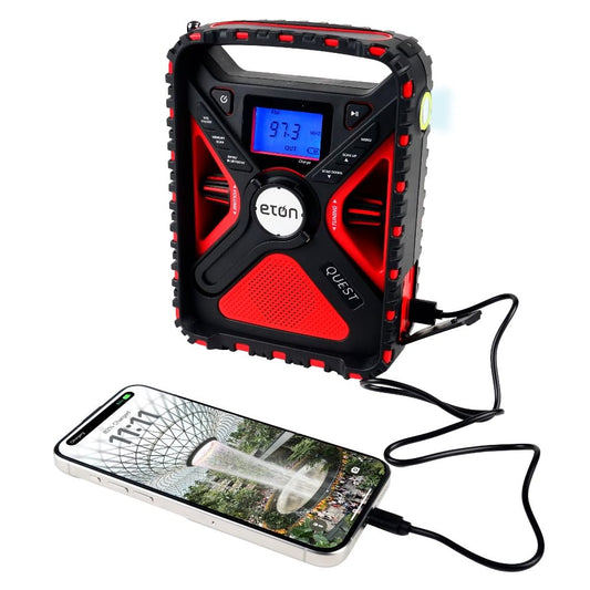 Eton Quest Hand Crank NOAA Weather Radio, All Band Emergency Radio, AM/FM Shortwave Storm Radio, Bluetooth, Ambient Light, Phone Charger, RDS, Solar, Flashlight, Camping, Hiking
