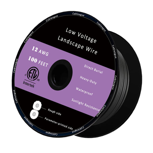 Cableague 12/2 Low Voltage Landscape Lighting Wire 100ft 12AWG*2C Waterproof Conductor Outdoor Direct Burial 100 feet Black