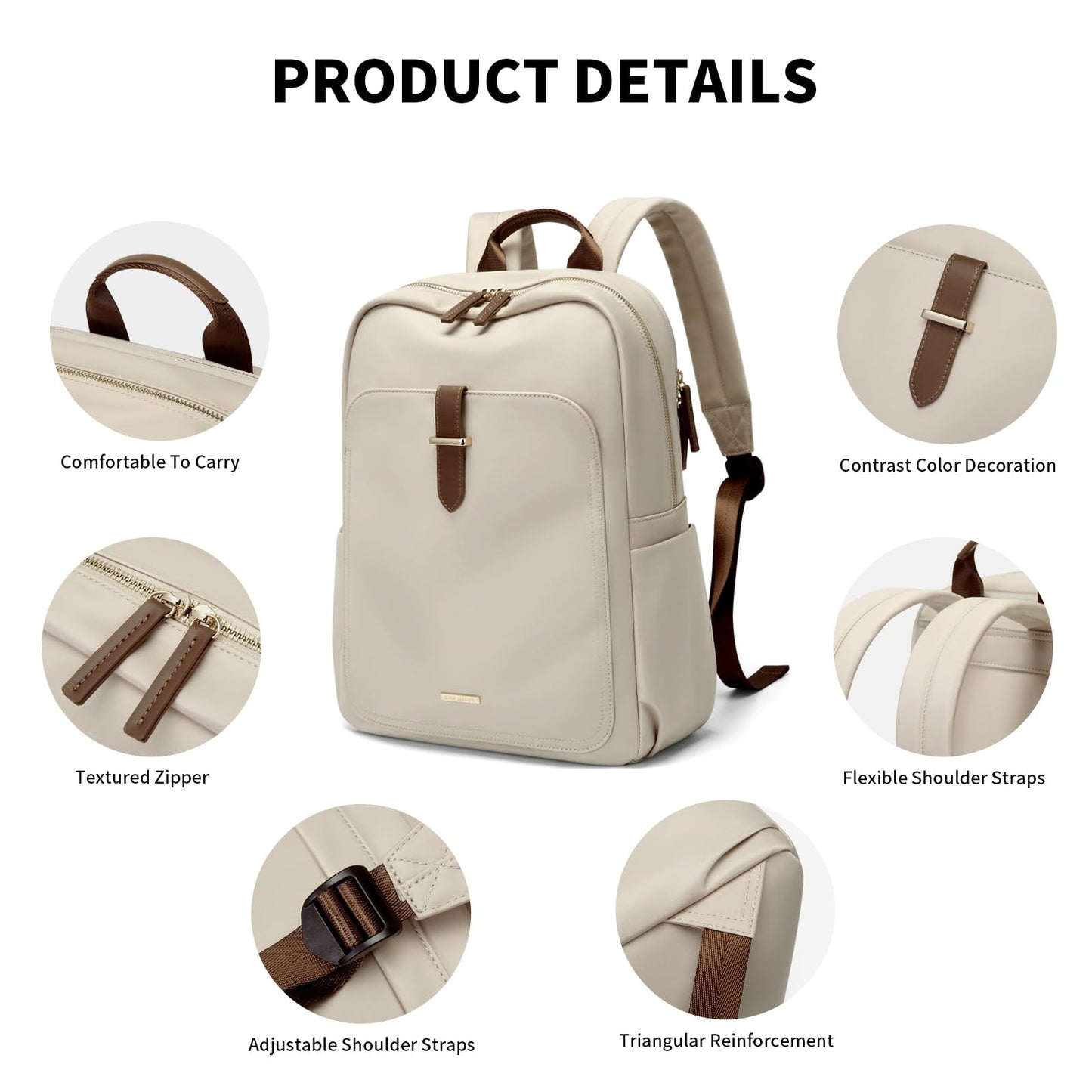 GOLF SUPAGS Laptop Backpack Purse for Women Fits 16 Inch Notebook Casual Daypack Work Travel College Bookbag Fashion Computer Bag (Apricot, 16 Inch)