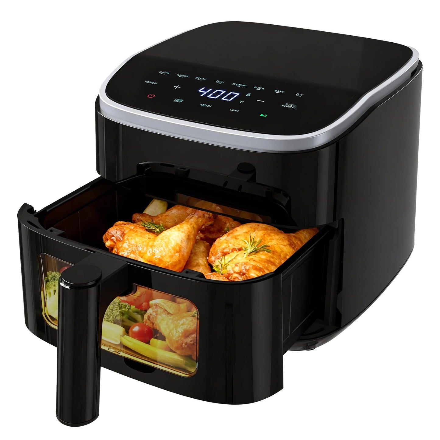 NEWBULIG Air Fryer，4QT Small AirFryer with Easy View Window and Interior Light, Digital Touchscreen with 8 Presets for Custom Cooking, Nonstick and Dishwasher Safe Basket, Grey