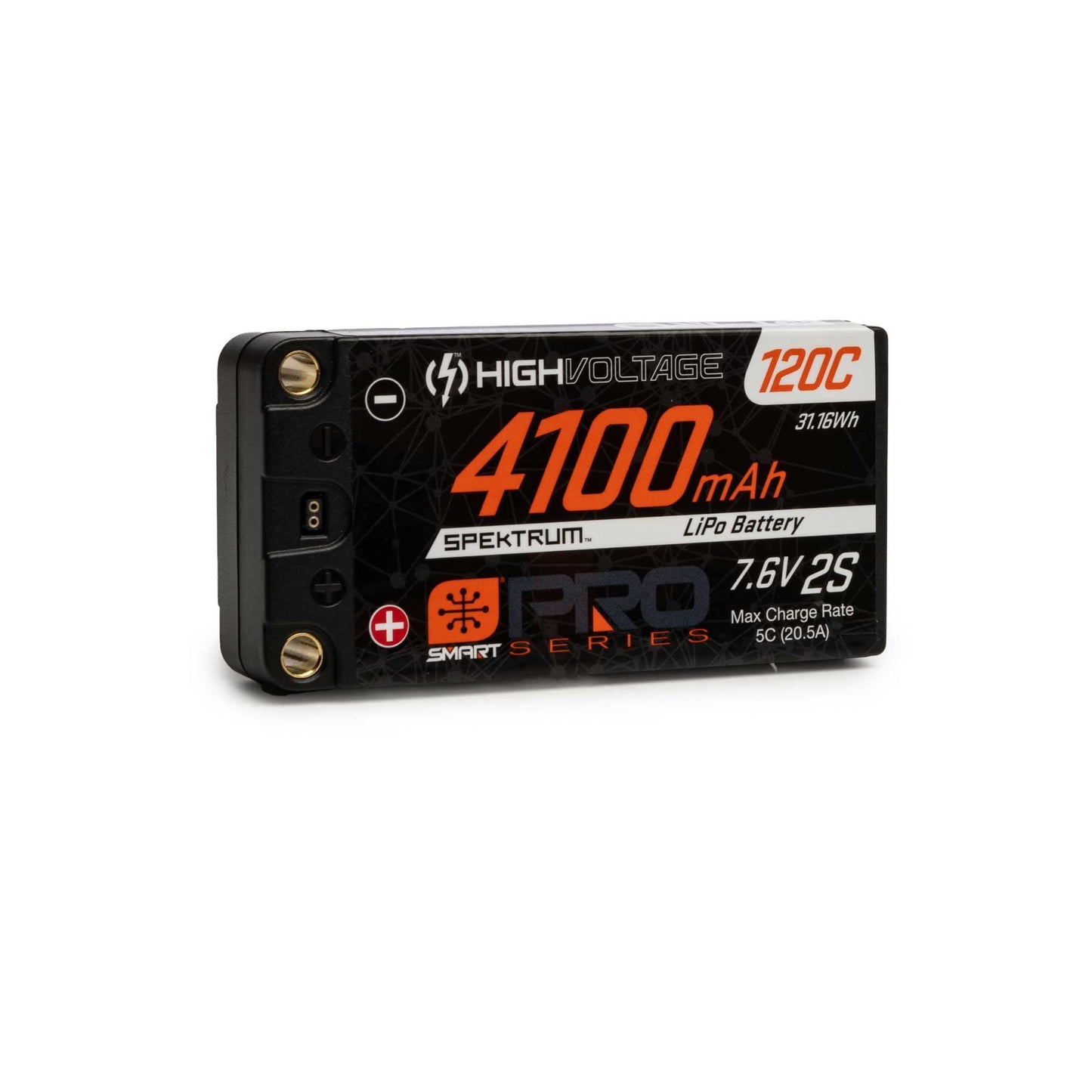 Spektrum 7.6V 4100mAh 2S 120C Smart Pro Race Shorty Hardcase LiHV Battery: Tubes, 5mm, SPMX412S120HT