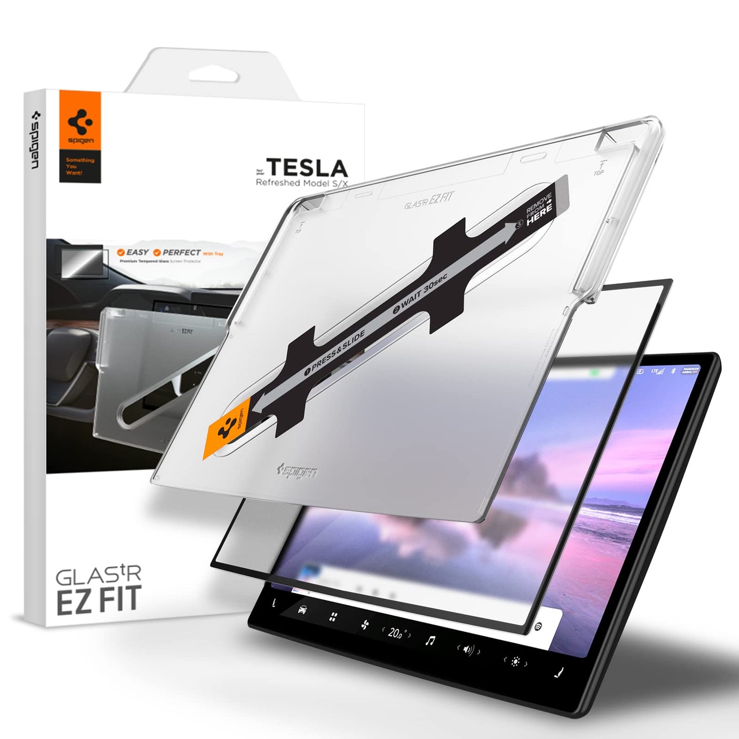Spigen Tempered Glass Screen Protector [GlasTR EZ FIT] Designed for Tesla Model S (2025-2021), Tesla Model X (2025-2022) 17 inch Dashboard Touchscreen - Matte/Anti Fingerprint