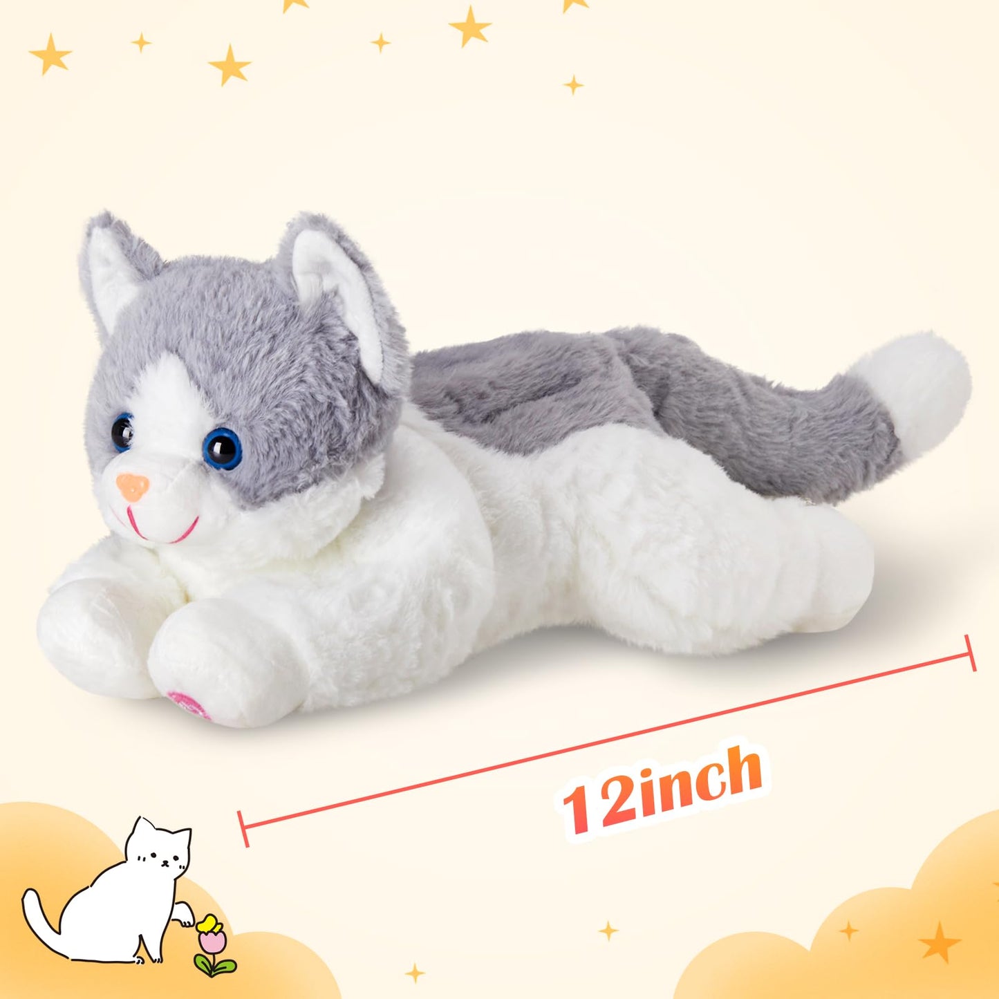 Houwsbaby Light up Kitty Stuffed Animal Cat Floppy LED Plush Toy Kitten Night Lights Glow Pillow Birthday Gifts for Kids Toddler Girls (Style 1)