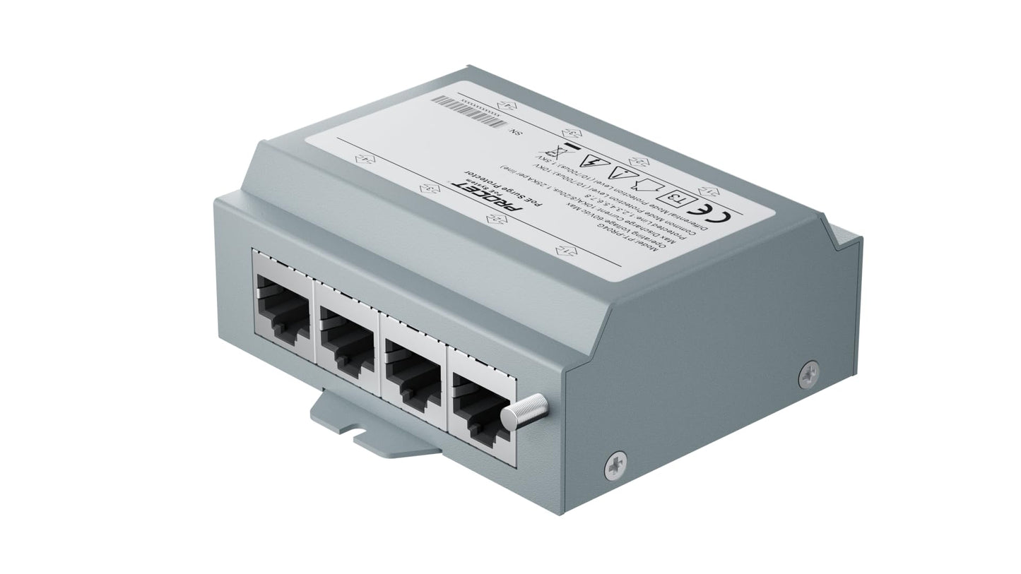 PROCET Ethernet Surge Protector Gigabit - 4 Pairs Port 20KV Industrial Lightning Arrestor for -40°F to 185°F, 120W/port PoE++ RJ45 Surge Protector, 10/100/1000Mbps, Gas Discharge Tube（GDT）, PT-PR04G