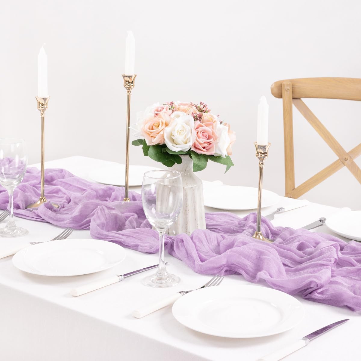 MLMC 12 Pack Lilac Purple Cheesecloth Table Runner 10ft Spring Table Decor Rustic Gauze Lavender Cheese Cloth Table Runner 35x120 Inches for Bridal Shower Baby Shower Birthday Wedding Decor