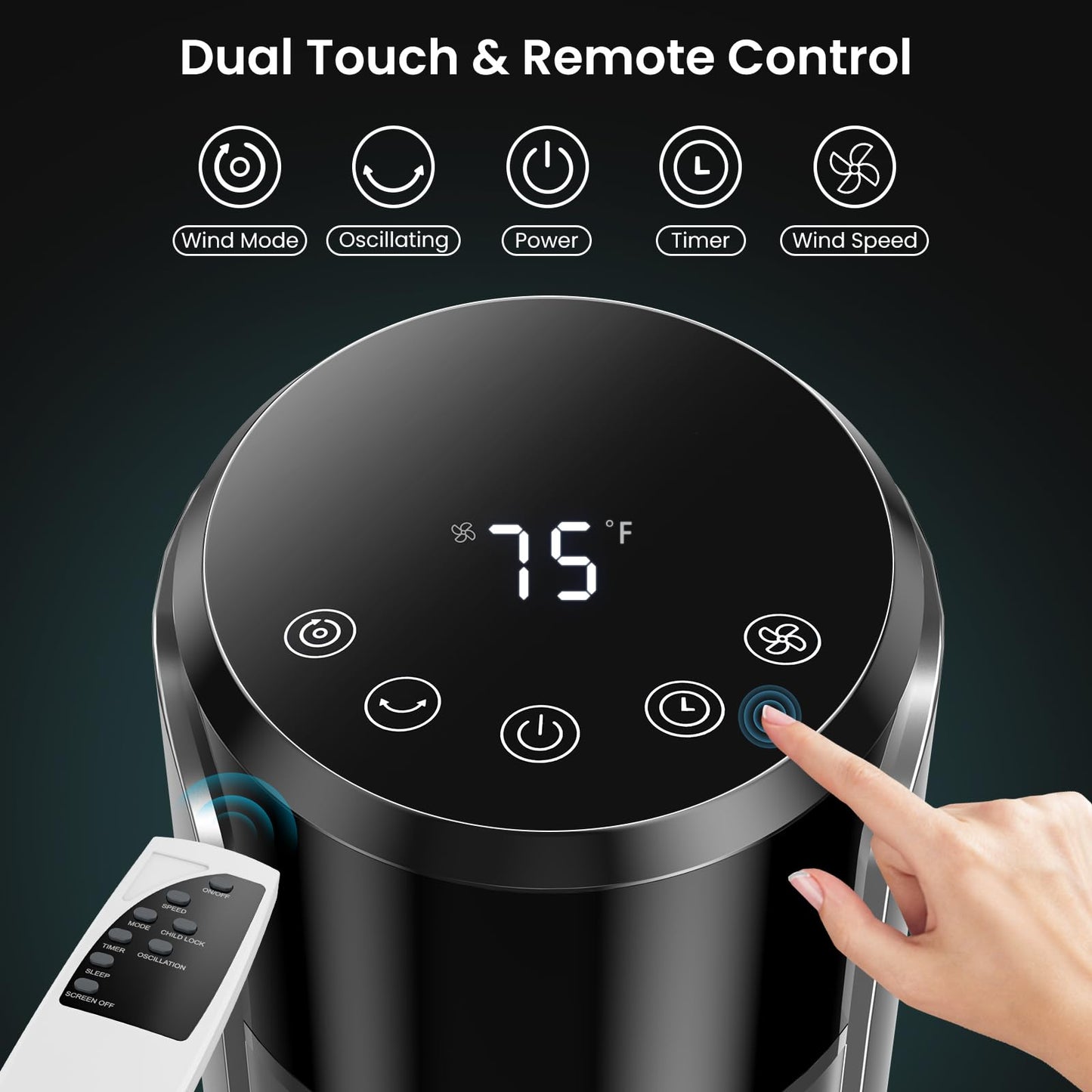 KMFurnila Tower Fan for Bedroom, 36 Inch Bladeless Floor Fan with Remote, 60° Oscillating Electric Standing Fan, 5 Speeds & 4 Modes, 12H Timer, 28dB Quiet, 25ft Airflow for Home, Office, Indoor Use