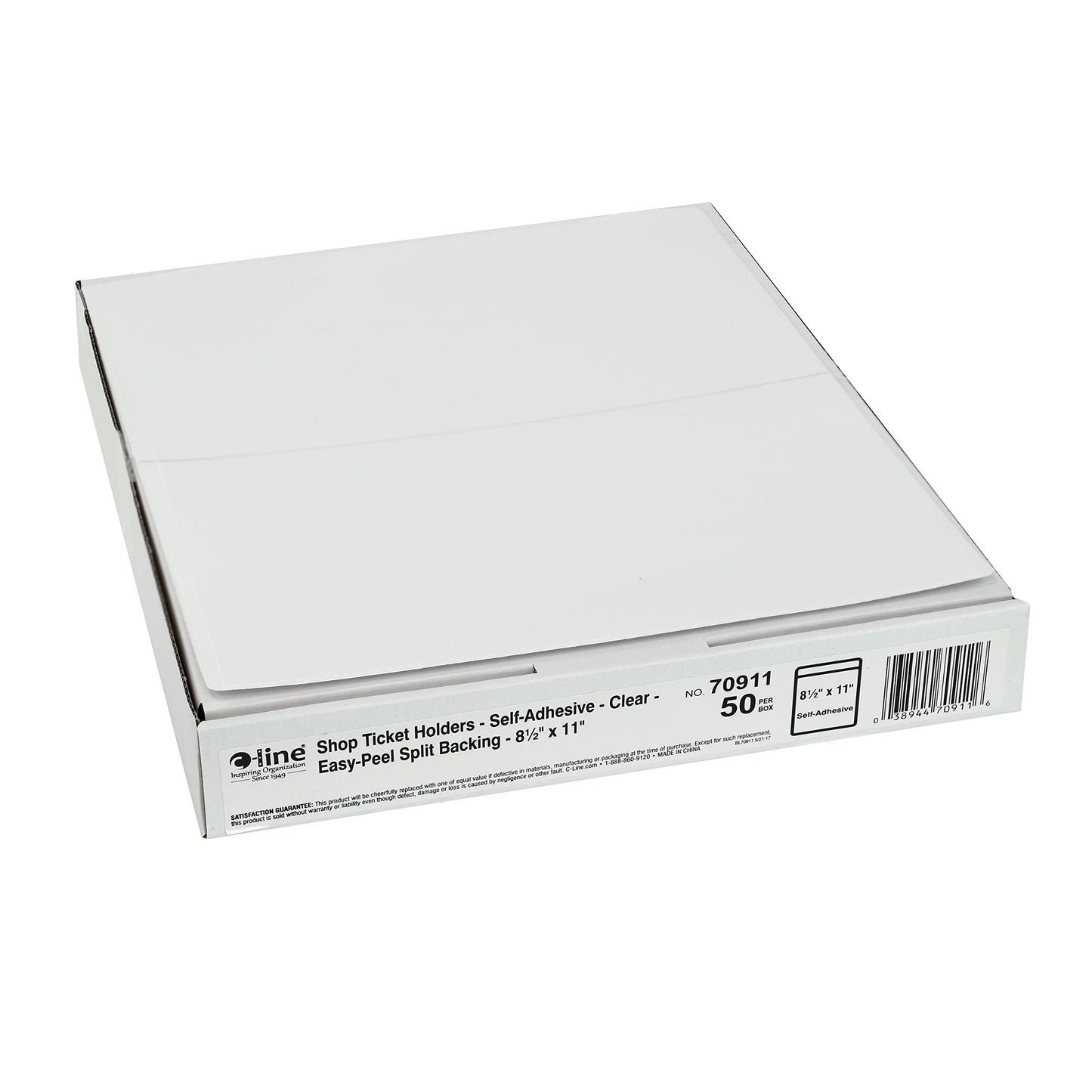 C-Line Self-Adhesive Shop Ticket Holders, 8.5 x 11 Inches, Clear, 50 per Box (70911)