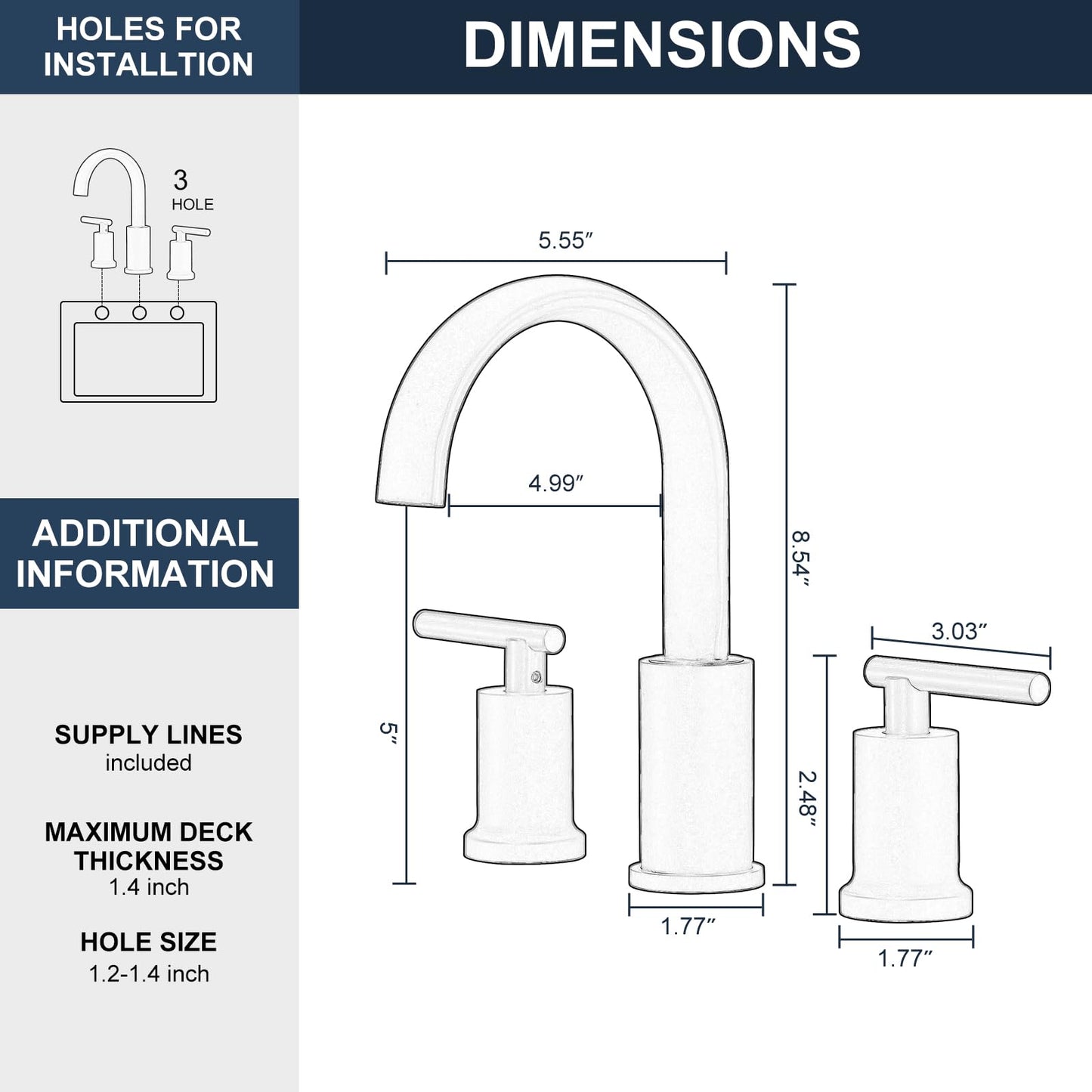 Kroias Matte Black Waterfall Bathroom Faucet 3 Hole, Widespread Two Handle Bathroom Sink Faucet Vanity Faucet, 8 Inch Bathroom Faucets for Sink with cUPC Supply Lines and Pop-Up Drain
