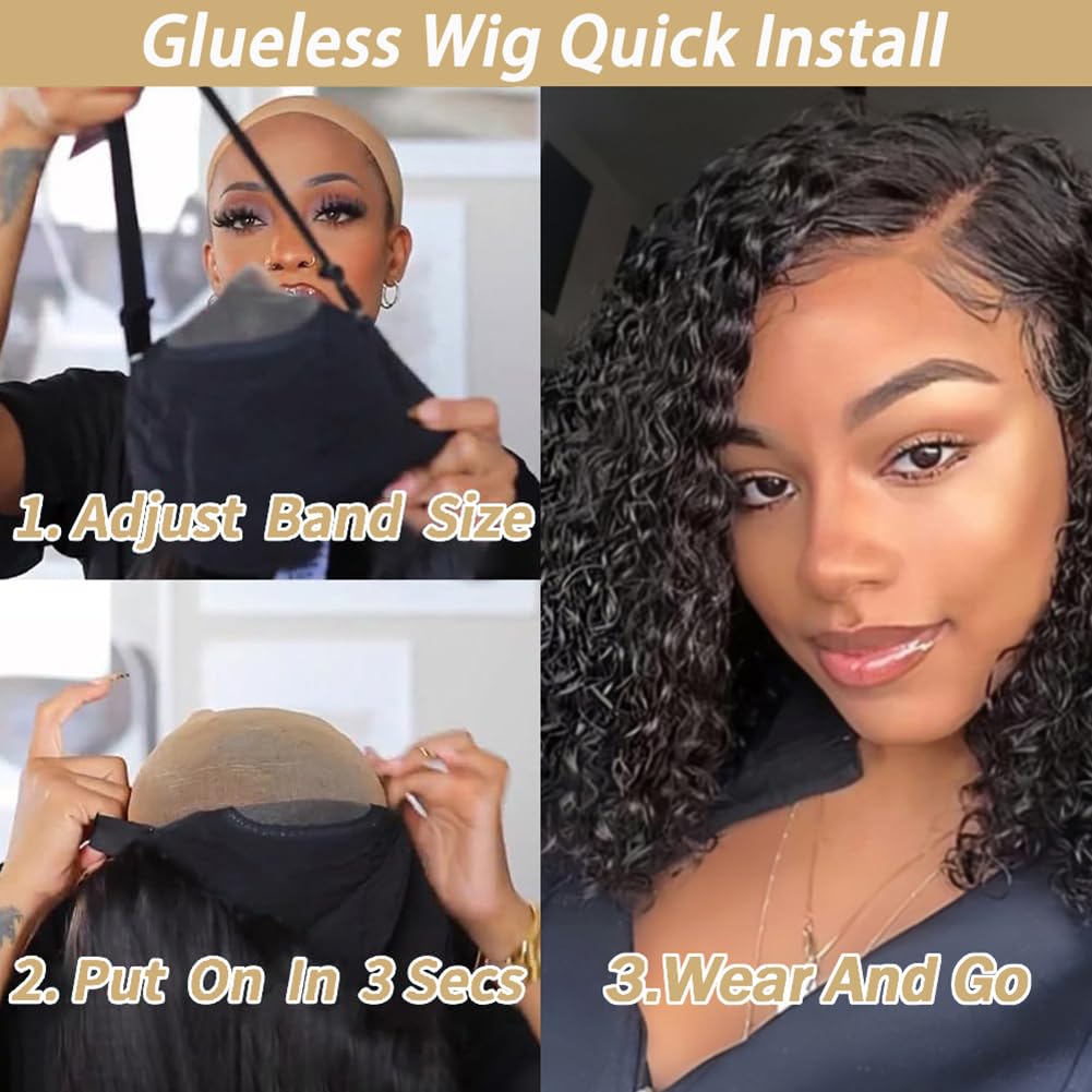 ACQUET 14 Inch Curly Bob Wig Human Hair 13x4 Lace Front Wigs Pre Cut Lace Curly Human Hair Wig For Women 180% Density Water Wave Glueless Wigs Human Hair Pre Plucked For Beginners
