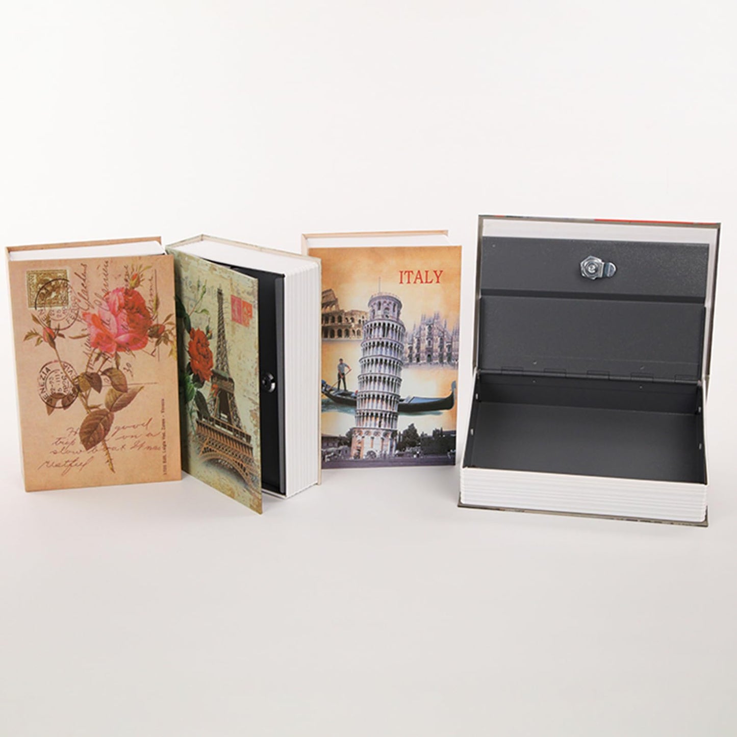 SEPOX® 4 Pcs Set Large Book-Safe Lock-Box: World Renowned Views, Large Hidden Storage with Key-Lock, Perfect Disguised Safe & Gift for Dorm, Home & Office Safe-Book