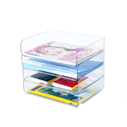 4 Tier Stackable A4 Paper Trays, Office Desk File Holder, Tidy File Document Letter Book Paper Organizer (4 Tiers,Clear)