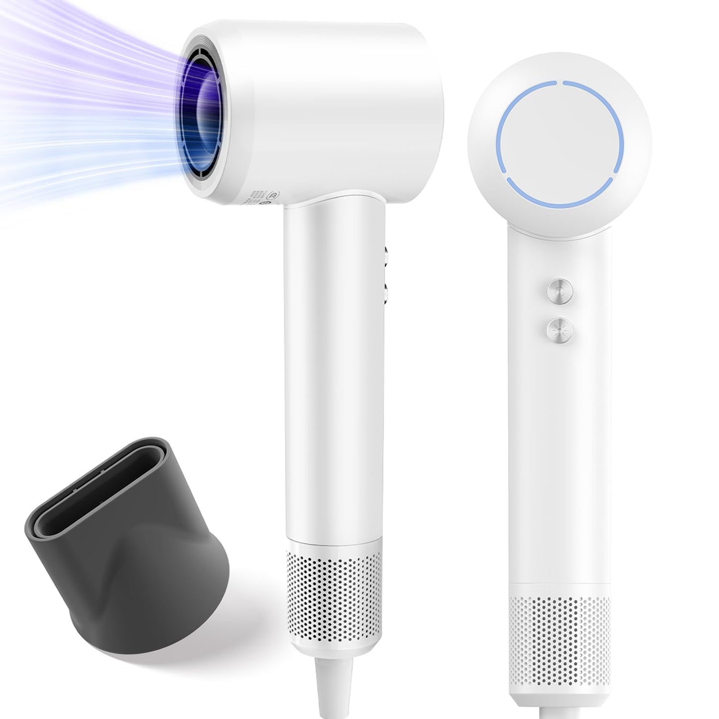 PLUZZ Hair Dryers for Women, High-Speed Blow Dryer for Fast Drying 110,000RPM Brushless Motor, Small Portable Professional Ionic Hair Dryers with Low Noise for Home or Traveling, Classic White, 1600W